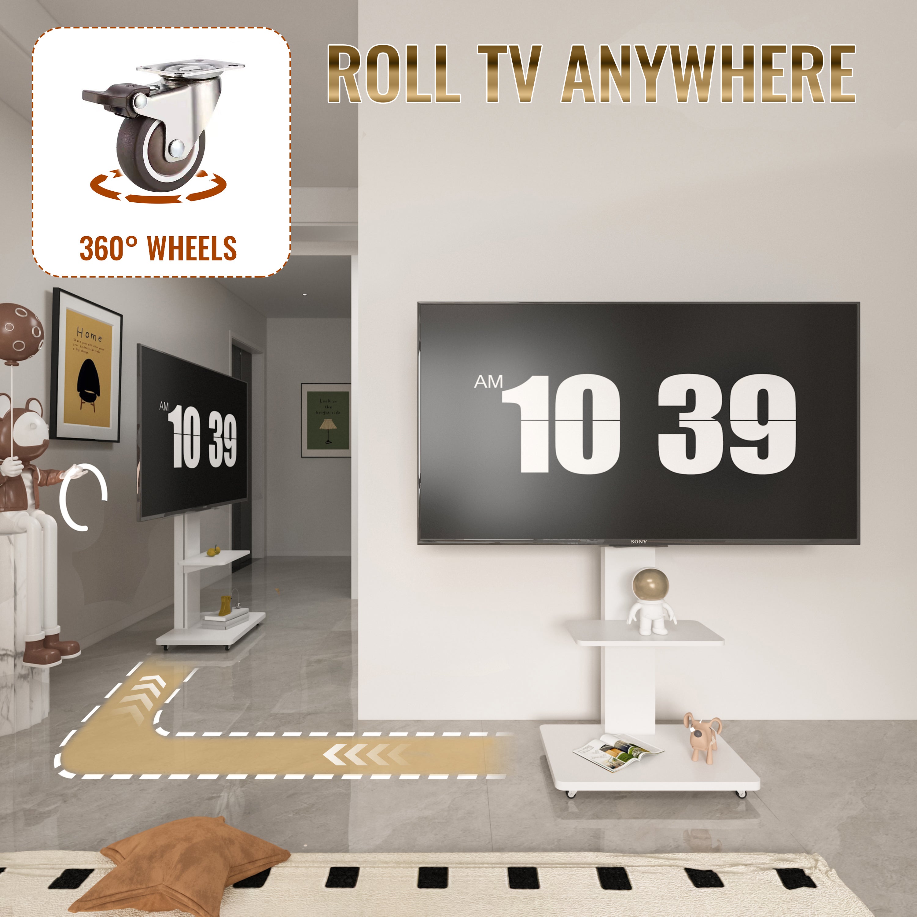 Pisa Mobile TV Stand for 32-75" TVs with Mobile Cart and Shelf