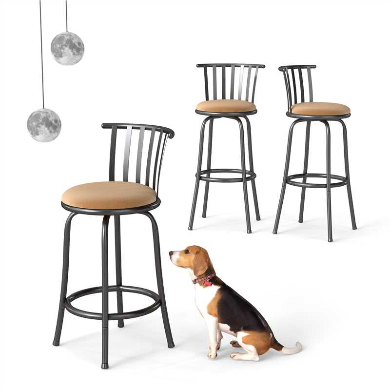 Homy Casa PISTIL 3PC 24/29 Inch Adjustable Barstool Bronze Frame Suede Seat