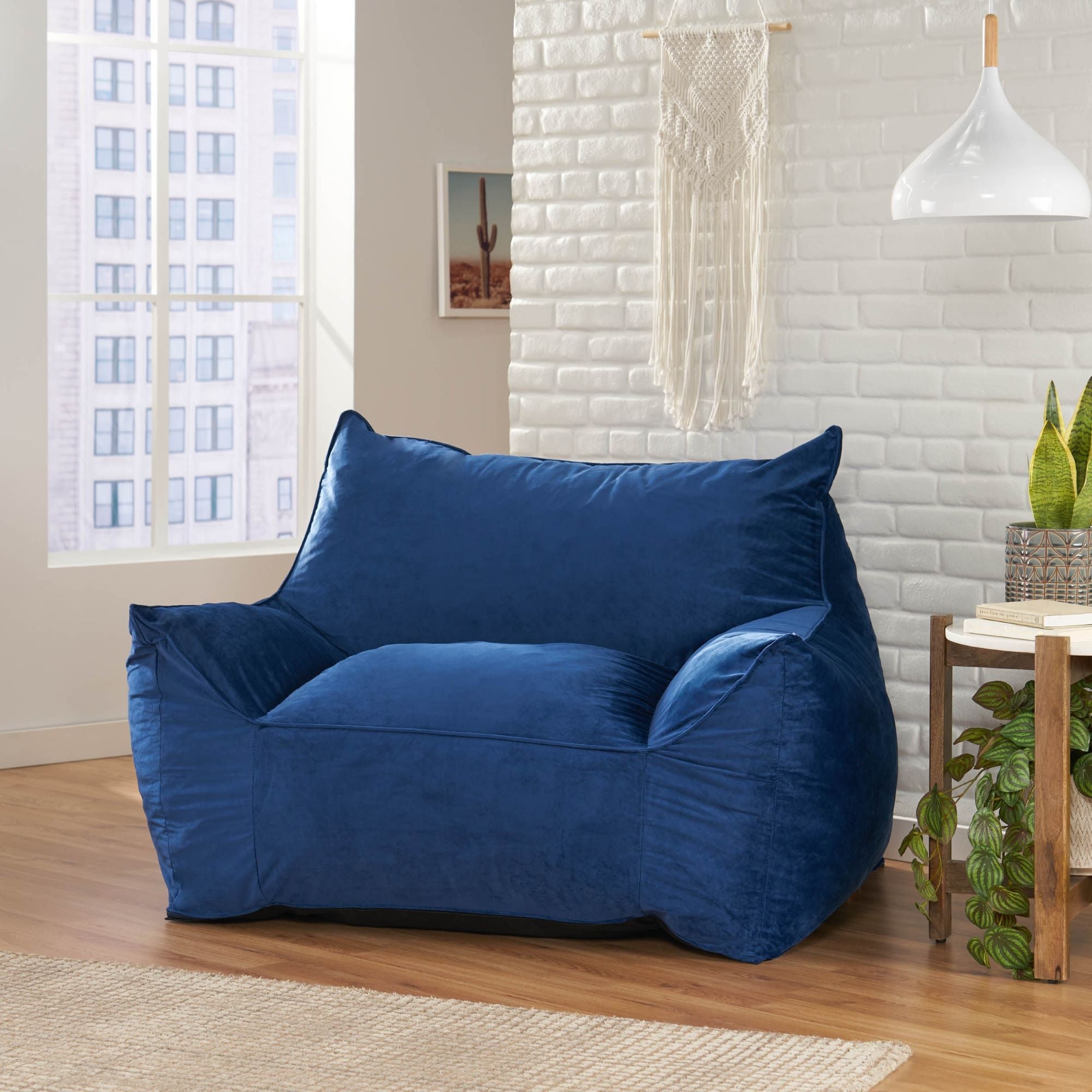 Plano 40" Contemporary Velvet Bean Bag Chair with Armrests