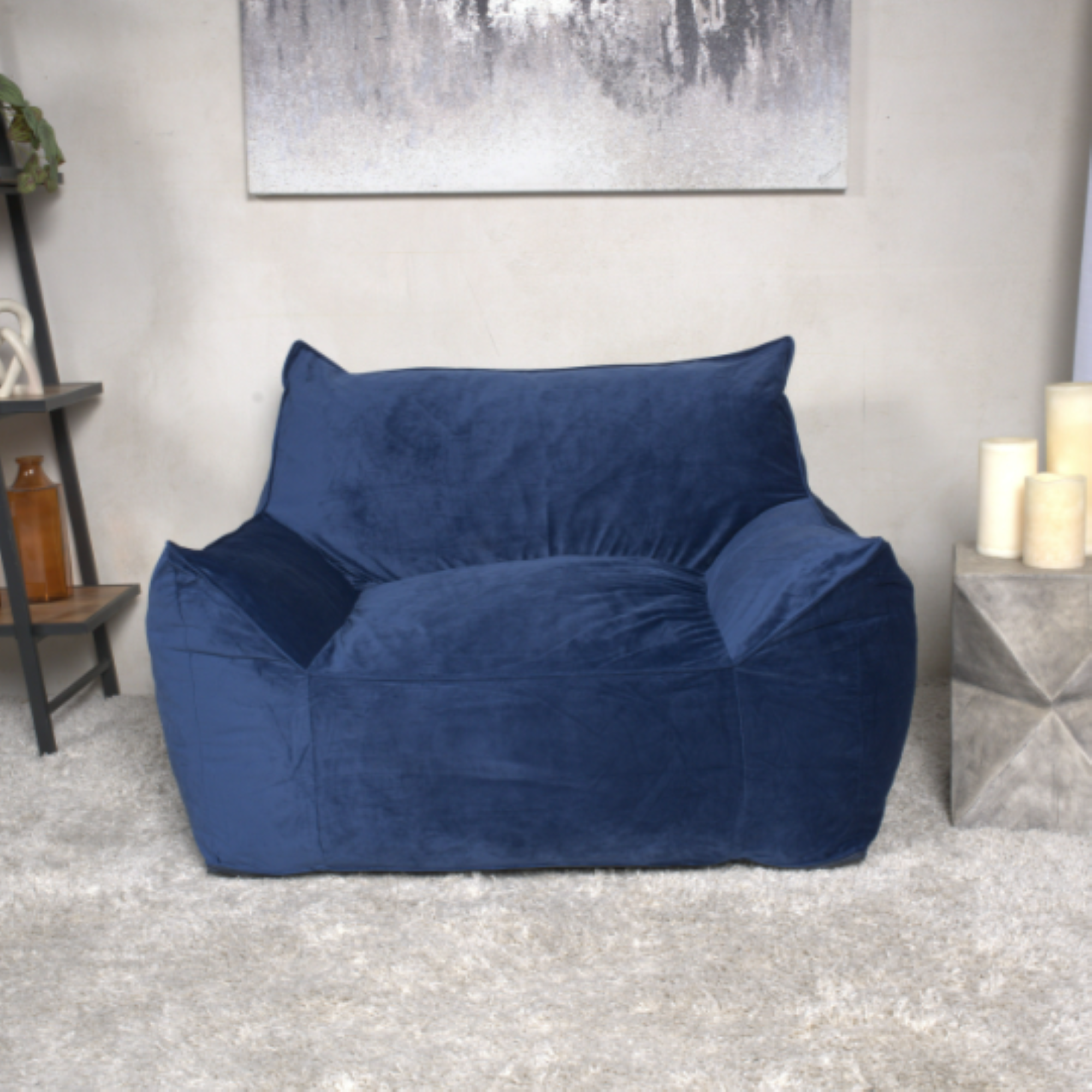 Plano 40" Contemporary Velvet Bean Bag Chair with Armrests