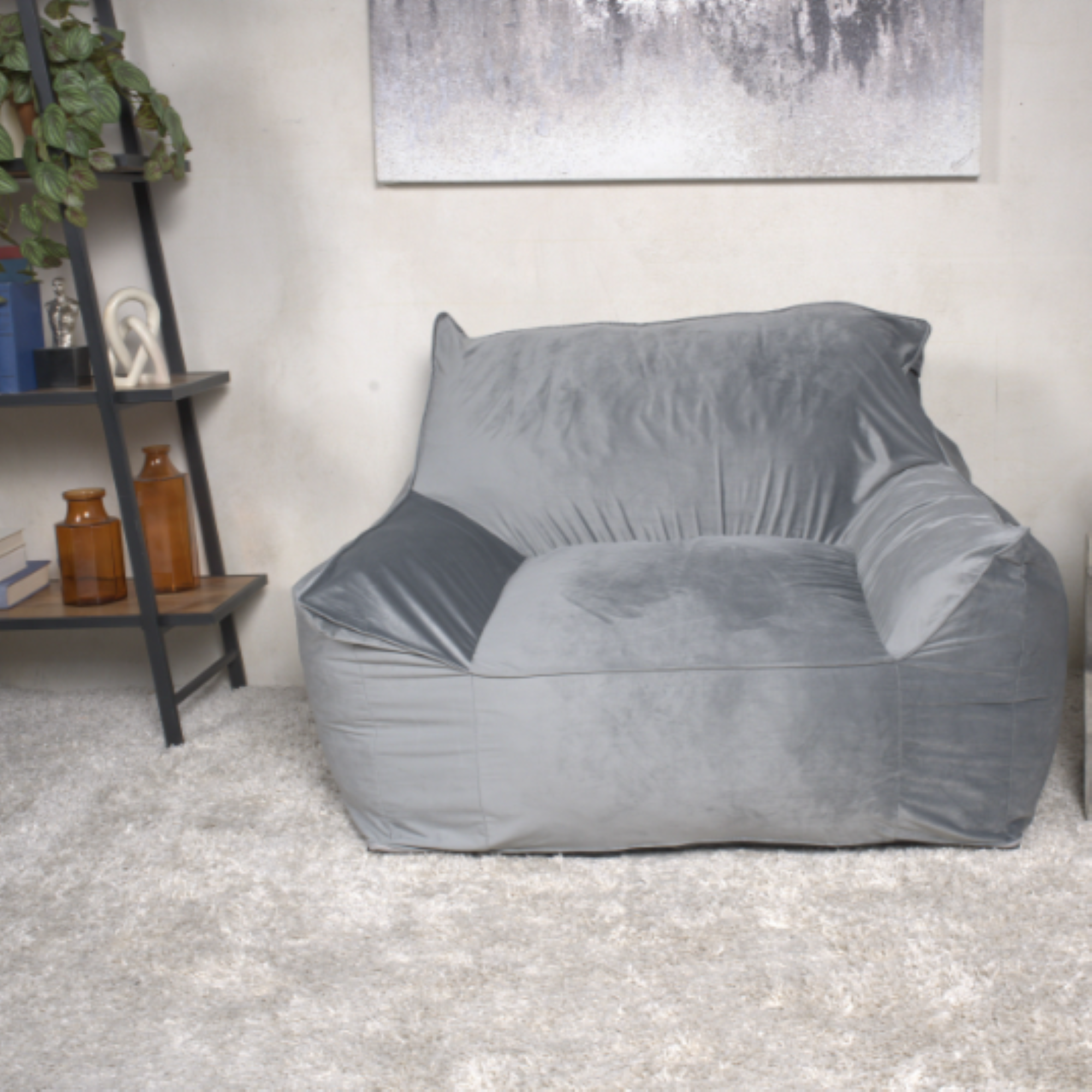 Plano 40" Contemporary Velvet Bean Bag Chair with Armrests