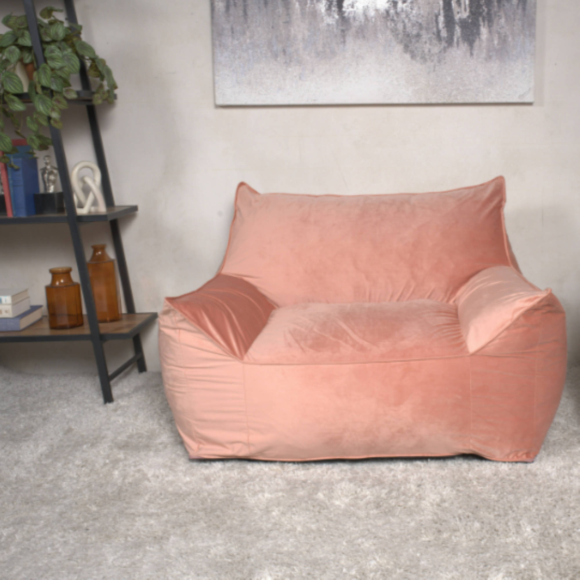 Plano 40" Contemporary Velvet Bean Bag Chair with Armrests