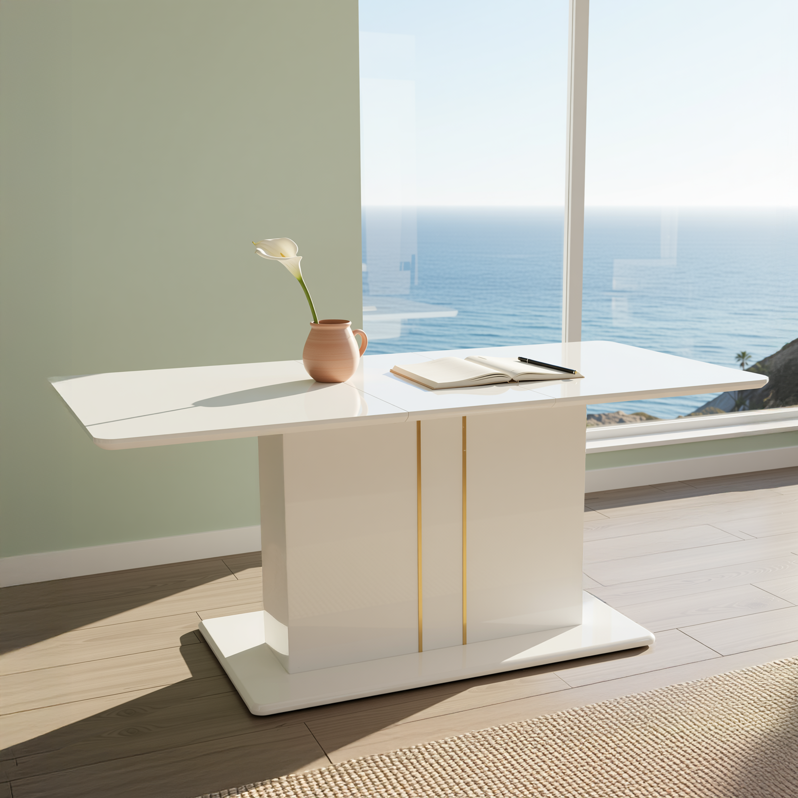 Quinby 5PC Dining Set Extendable Dining Table with 4 MAYFAIR Beige Chairs