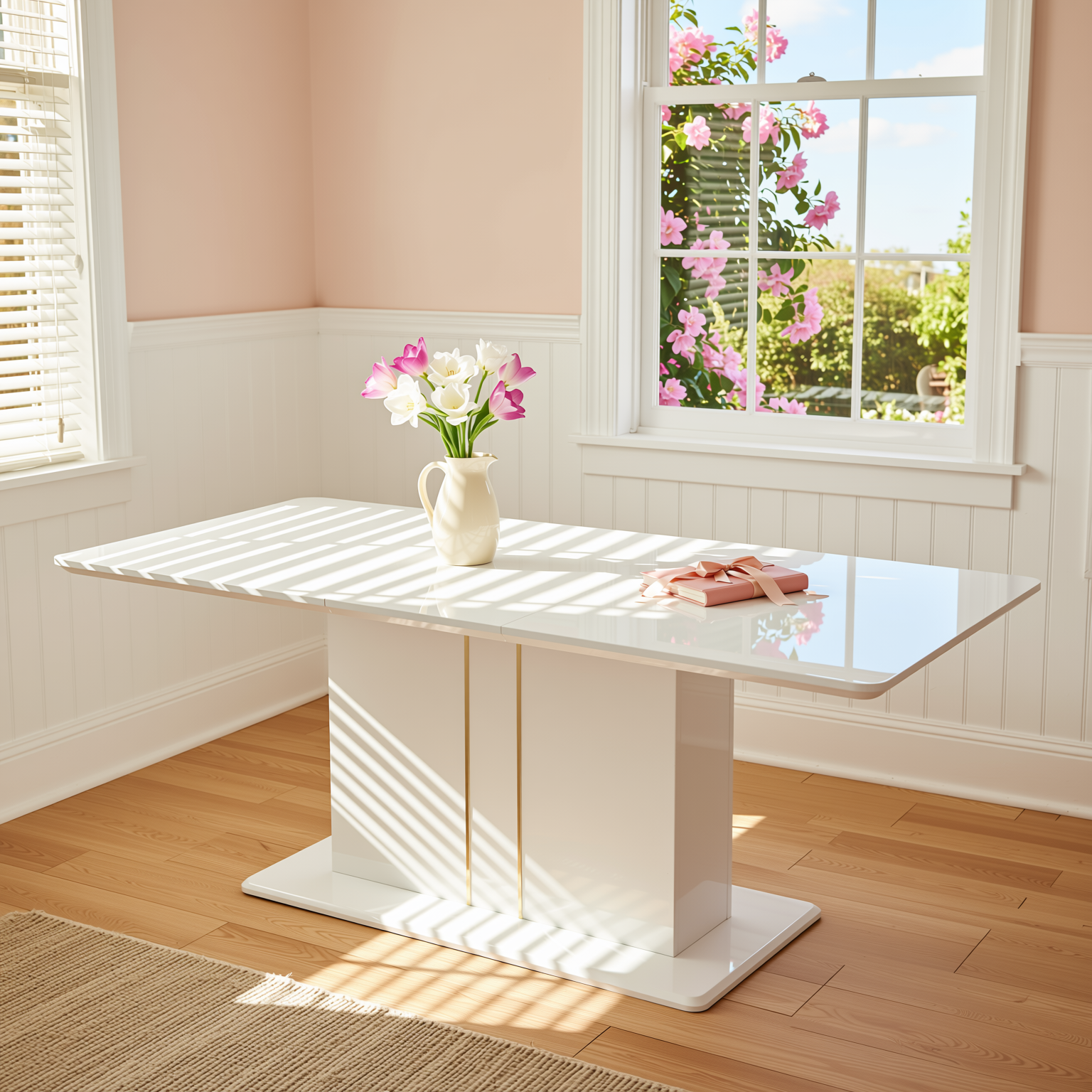 Quinby 5PC Dining Set Extendable Dining Table with 4 MAYFAIR Beige Chairs