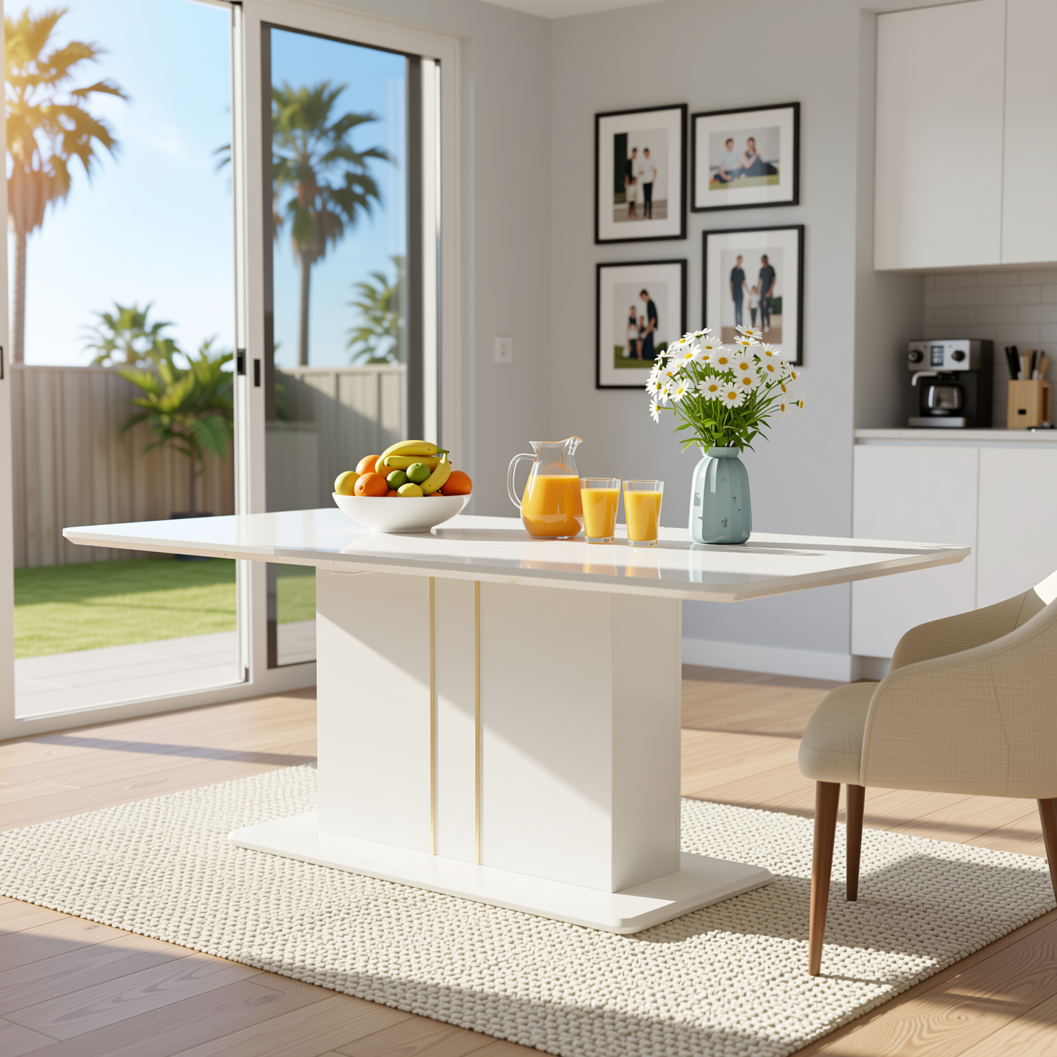 Quinby 5PC Dining Set Extendable Dining Table with 4 MAYFAIR Beige Chairs