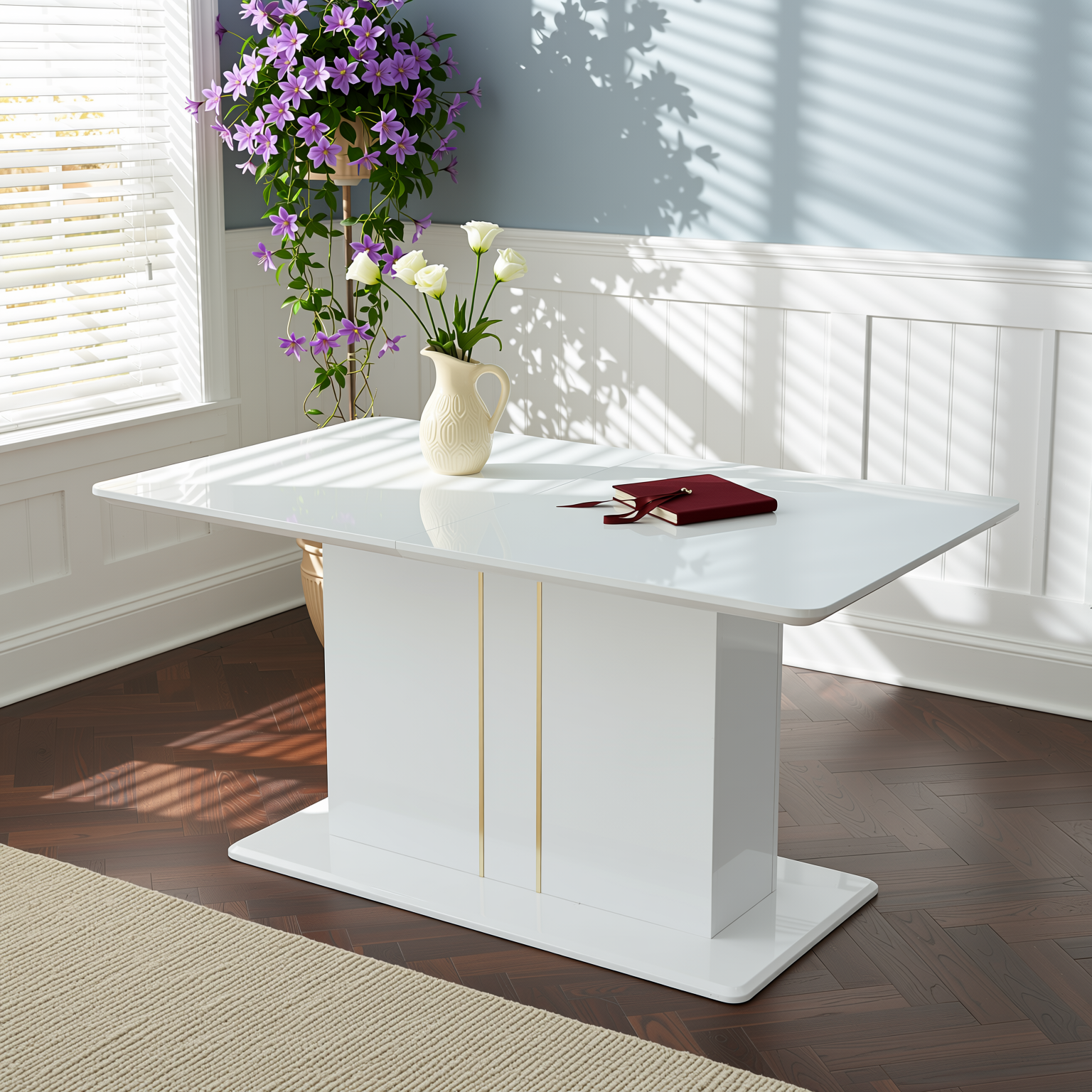 Quinby 5PC Dining Set Extendable Dining Table with 4 MAYFAIR Beige Chairs