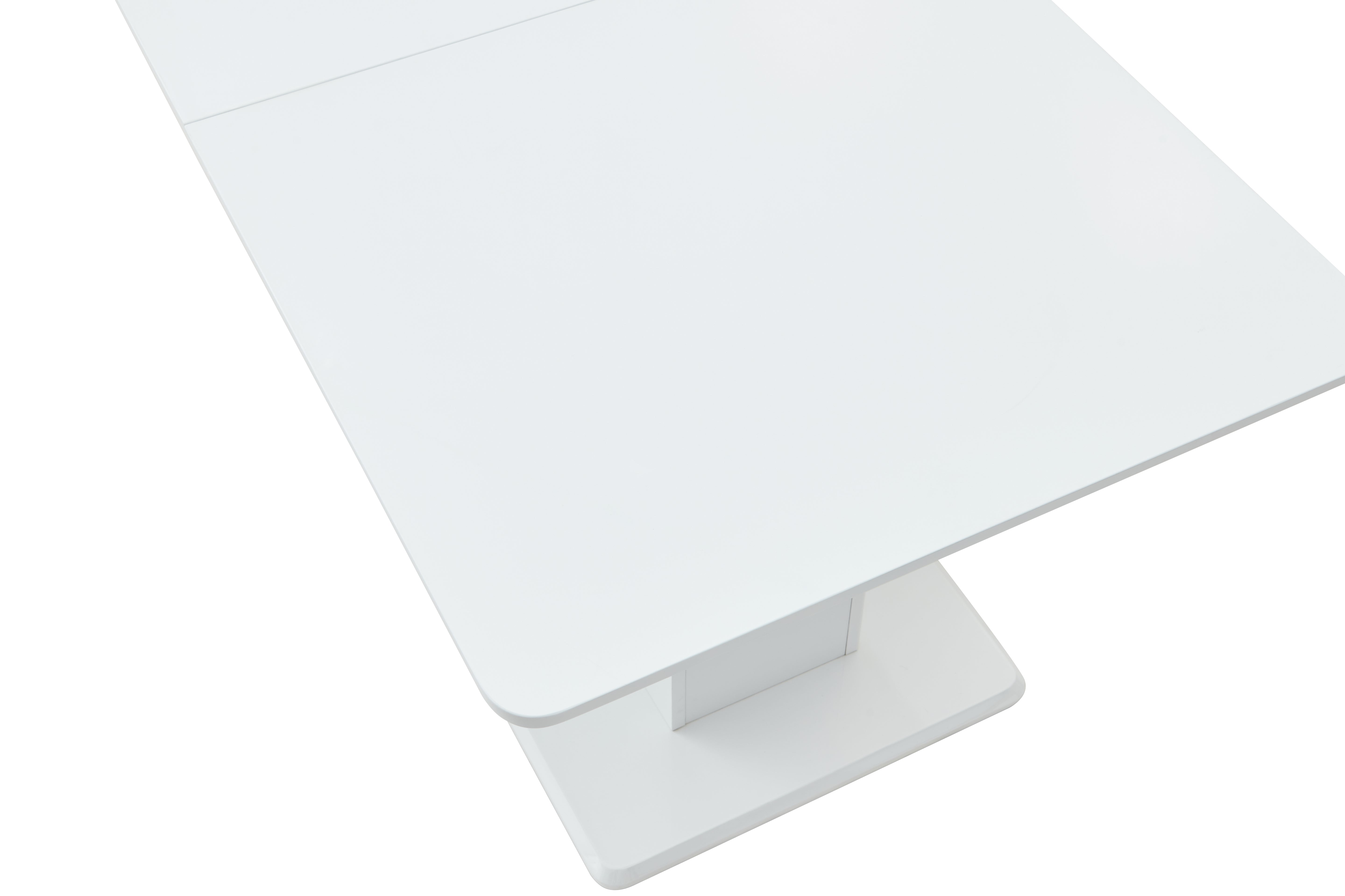 QUINBY High Gloss White Extendable Dining Table Pedestal Base Rounded Corners Modern Kitchen Table