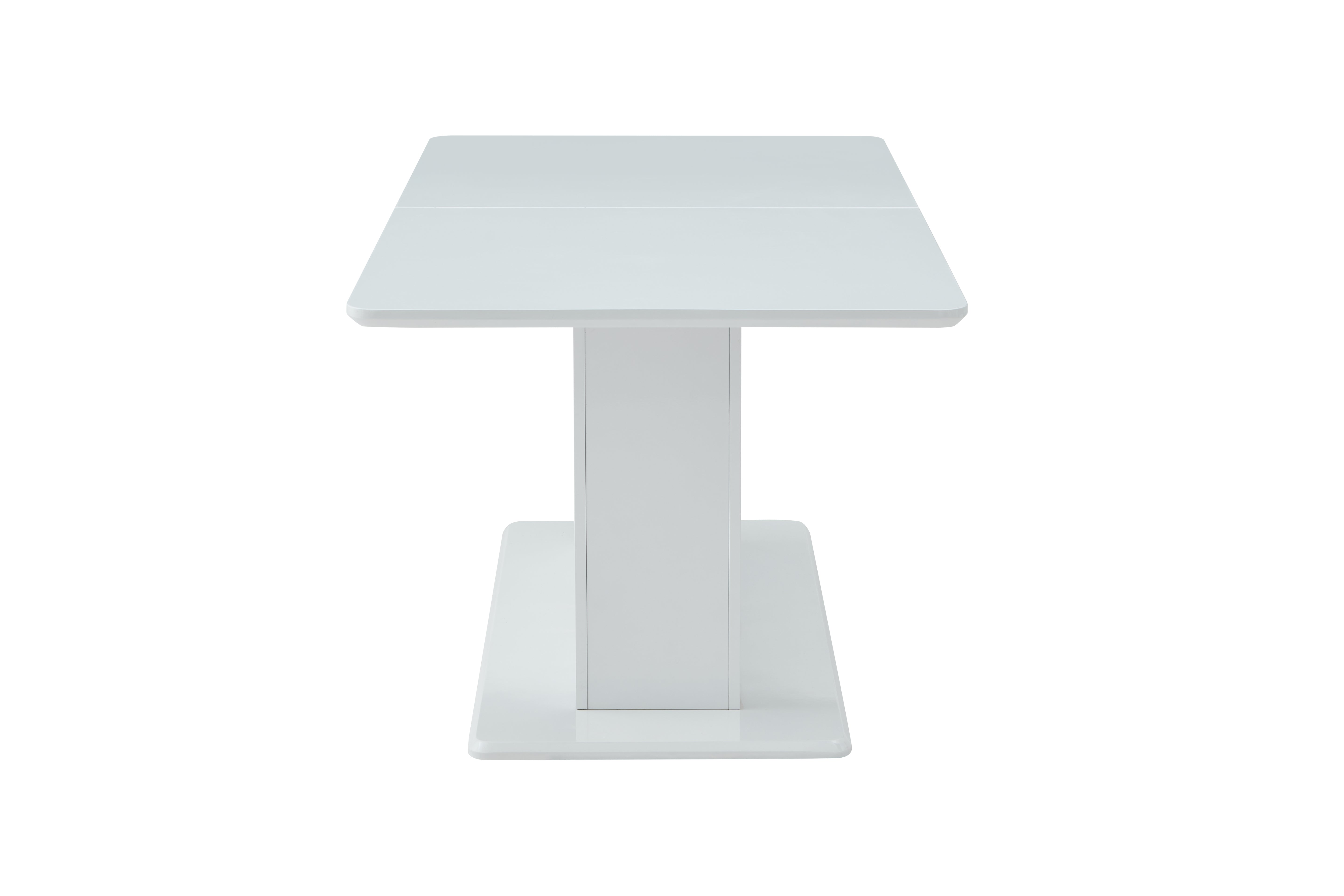 QUINBY High Gloss White Extendable Dining Table Pedestal Base Rounded Corners Modern Kitchen Table