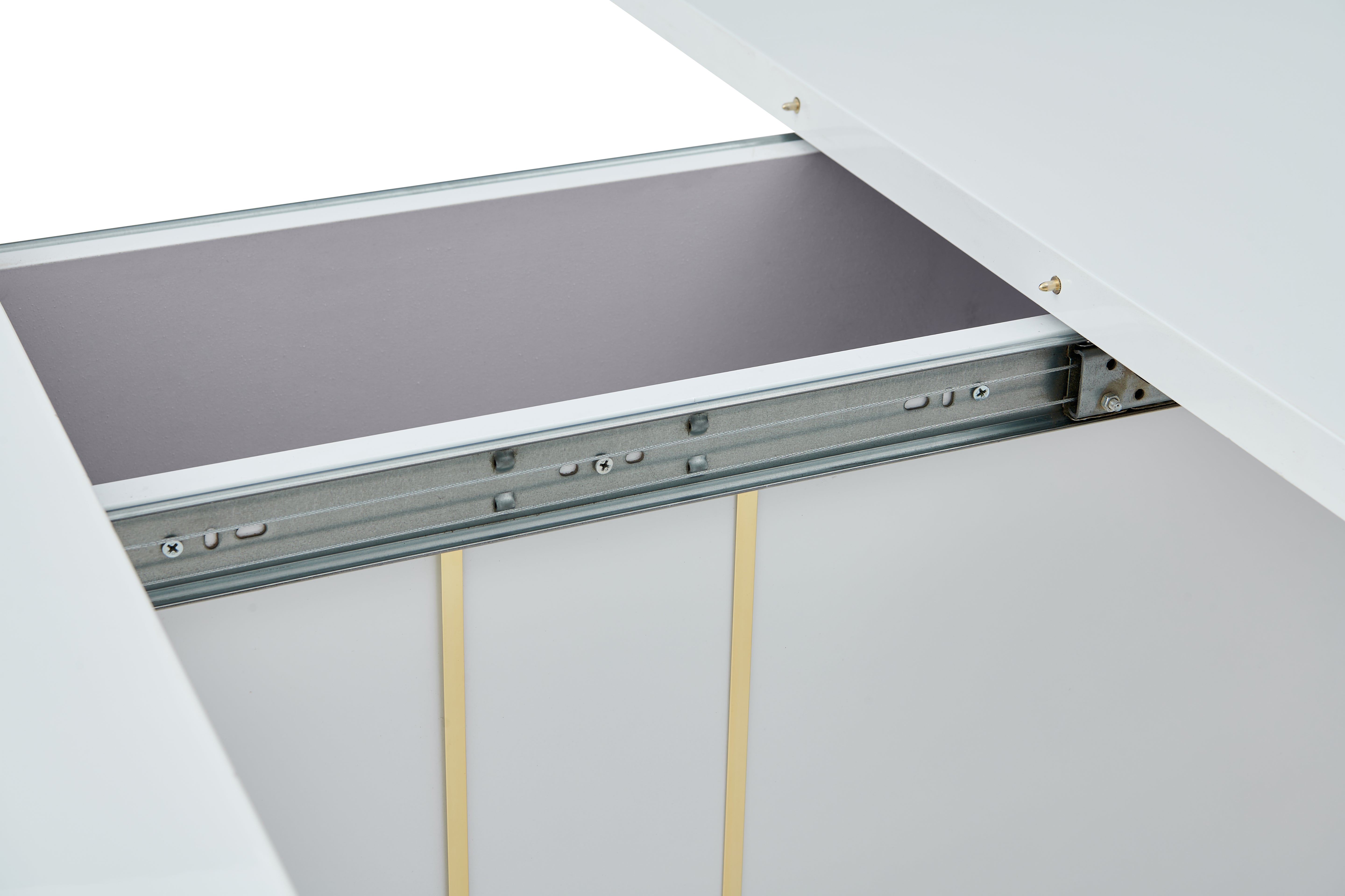 QUINBY High Gloss White Extendable Dining Table Pedestal Base Rounded Corners Modern Kitchen Table