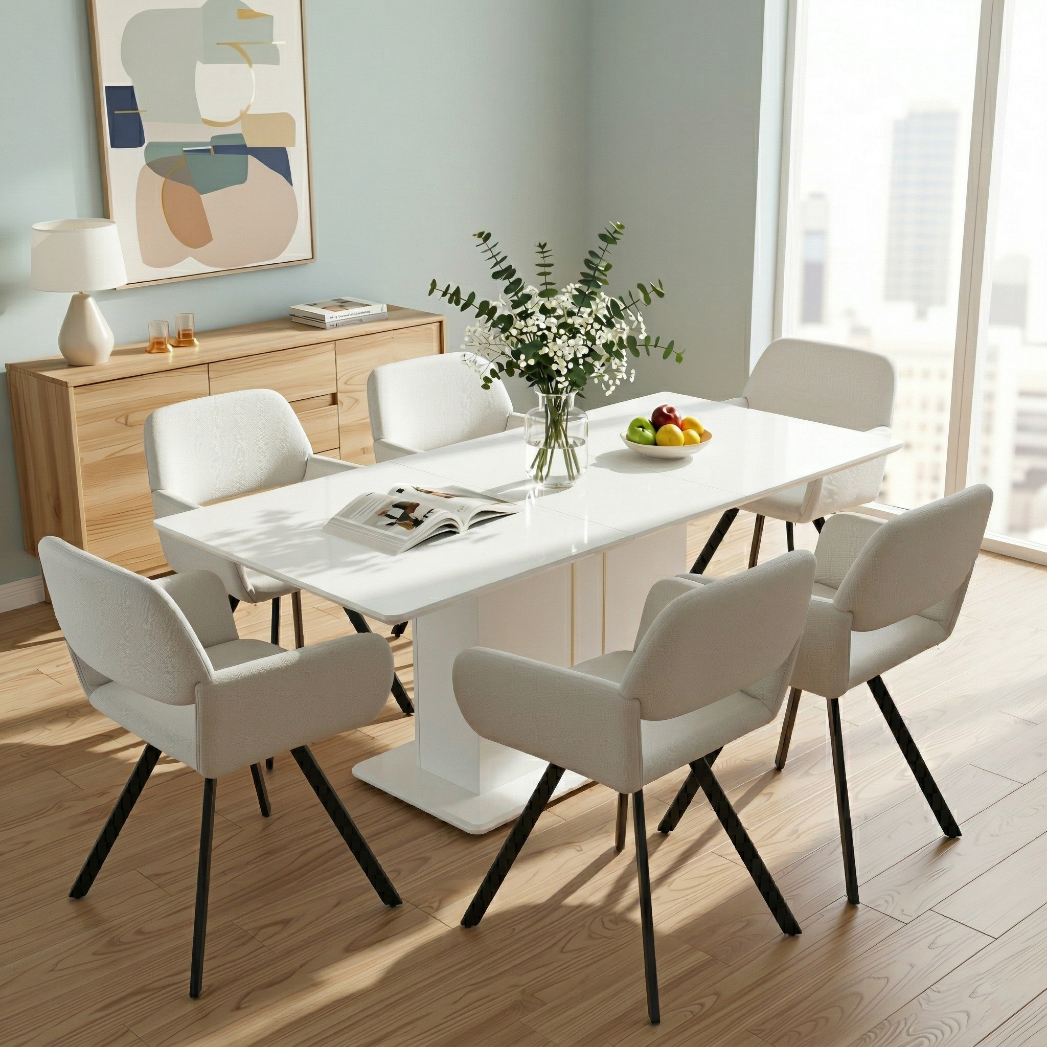 QUINBY 7 Piece Extendable Dining Table Set with 6 CALIFORNIA Swivel Chairs