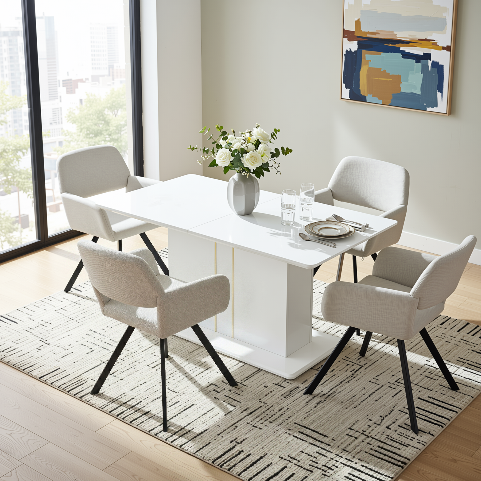 QUINBY 5 Piece Extendable Dining Table Set with 4 CALIFORNIA Swivel Chairs