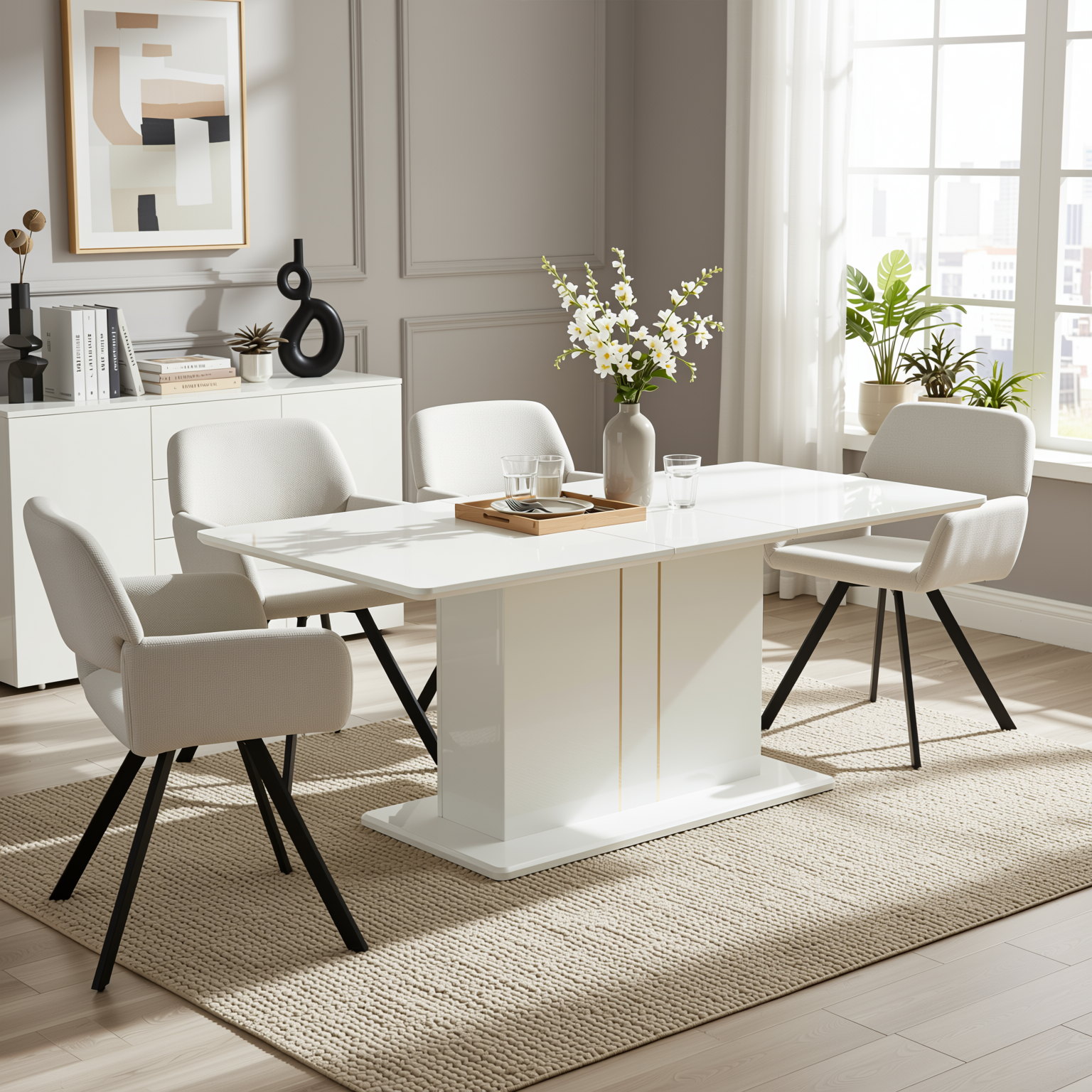 QUINBY 5 Piece Extendable Dining Table Set with 4 CALIFORNIA Swivel Chairs