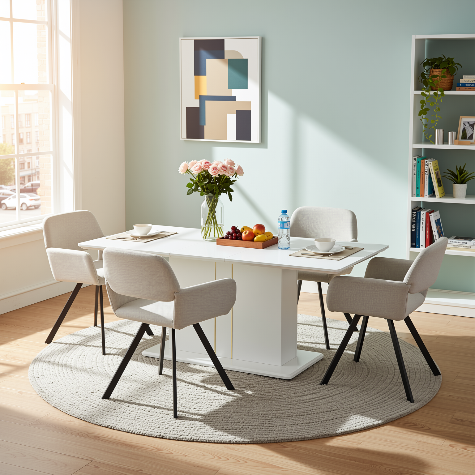 QUINBY 5 Piece Extendable Dining Table Set with 4 CALIFORNIA Swivel Chairs