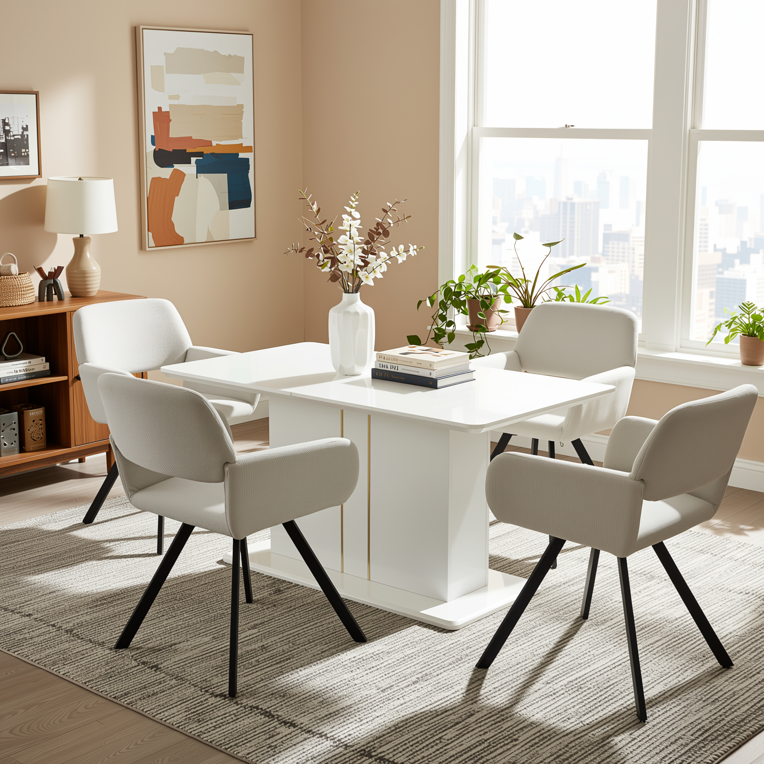 QUINBY 5 Piece Extendable Dining Table Set with 4 CALIFORNIA Swivel Chairs