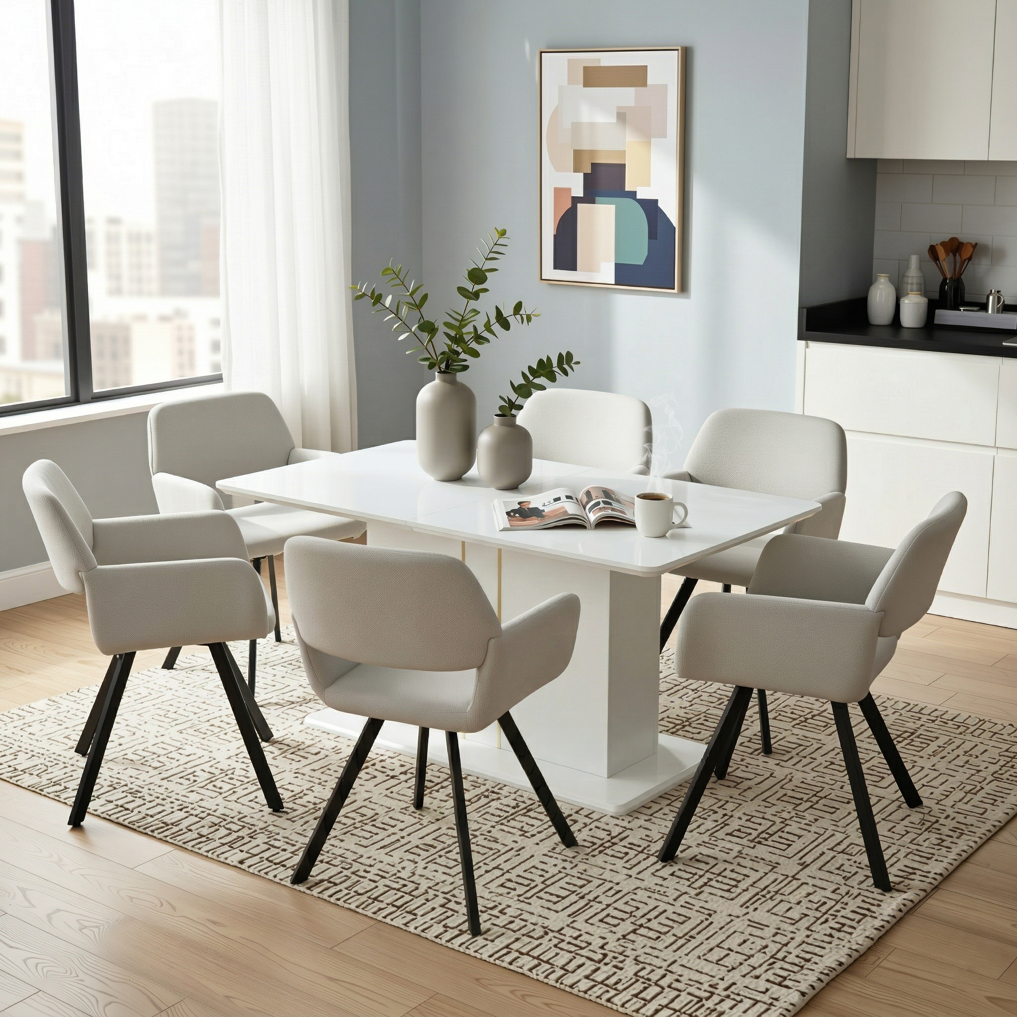 QUINBY 7 Piece Extendable Dining Table Set with 6 CALIFORNIA Swivel Chairs