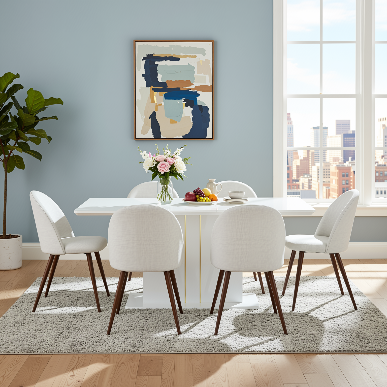 QUINBY 81“ High Gloss White Extendable Dining Table Pedestal Base