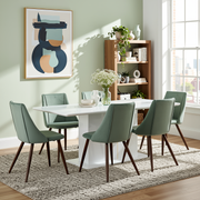 Quinby 7PC Dining Set Extendable Table with 6 SMEG Green Velvet Chairs