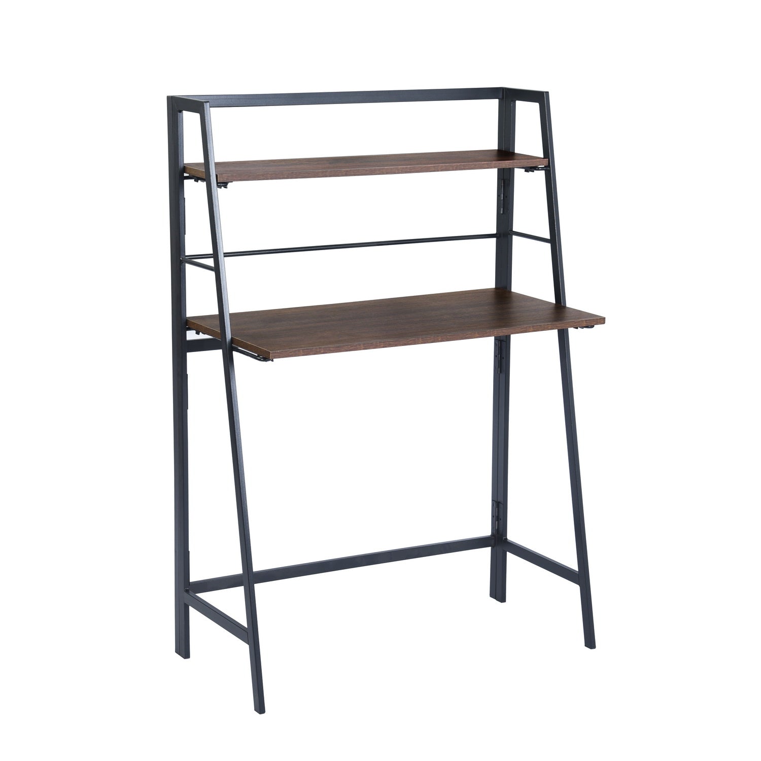 Homy Casa Quintin 31.5" Dark Brown Foldable Computer Desk with Storage Shelf No Assembly Space Saving Design
