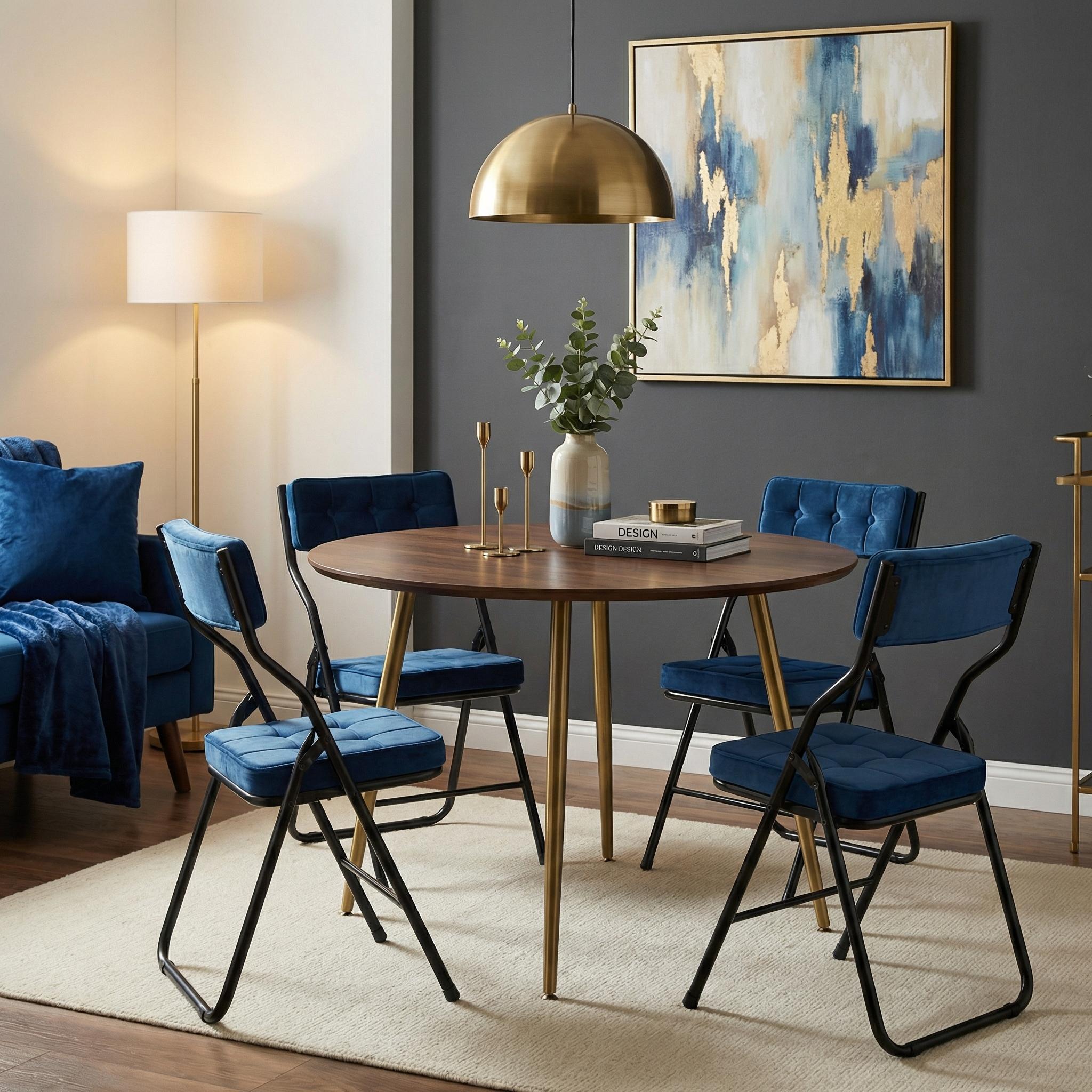 Qircuts Velvet Modern Folding Chair Set of 4