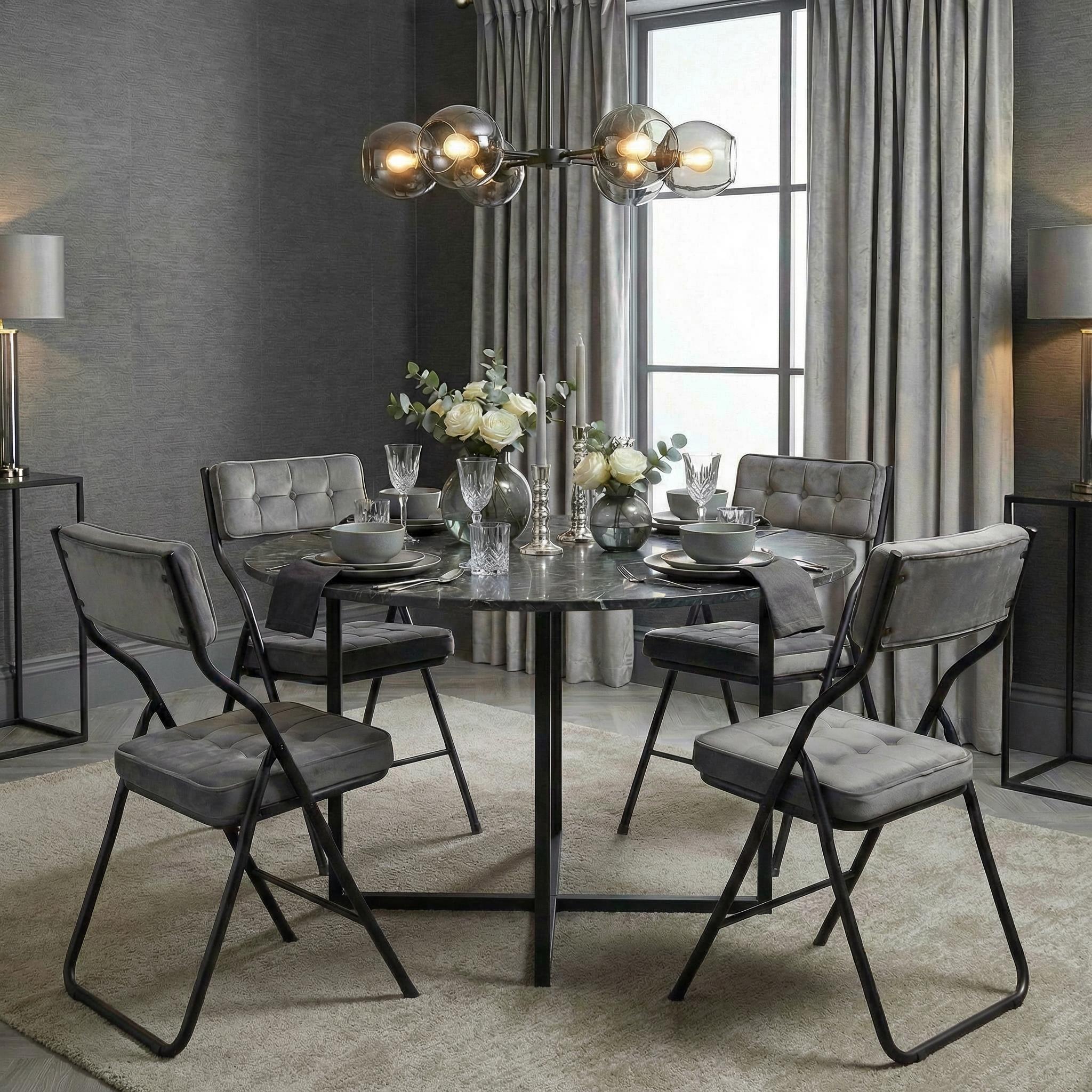 Qircuts Velvet Modern Folding Chair Set of 4