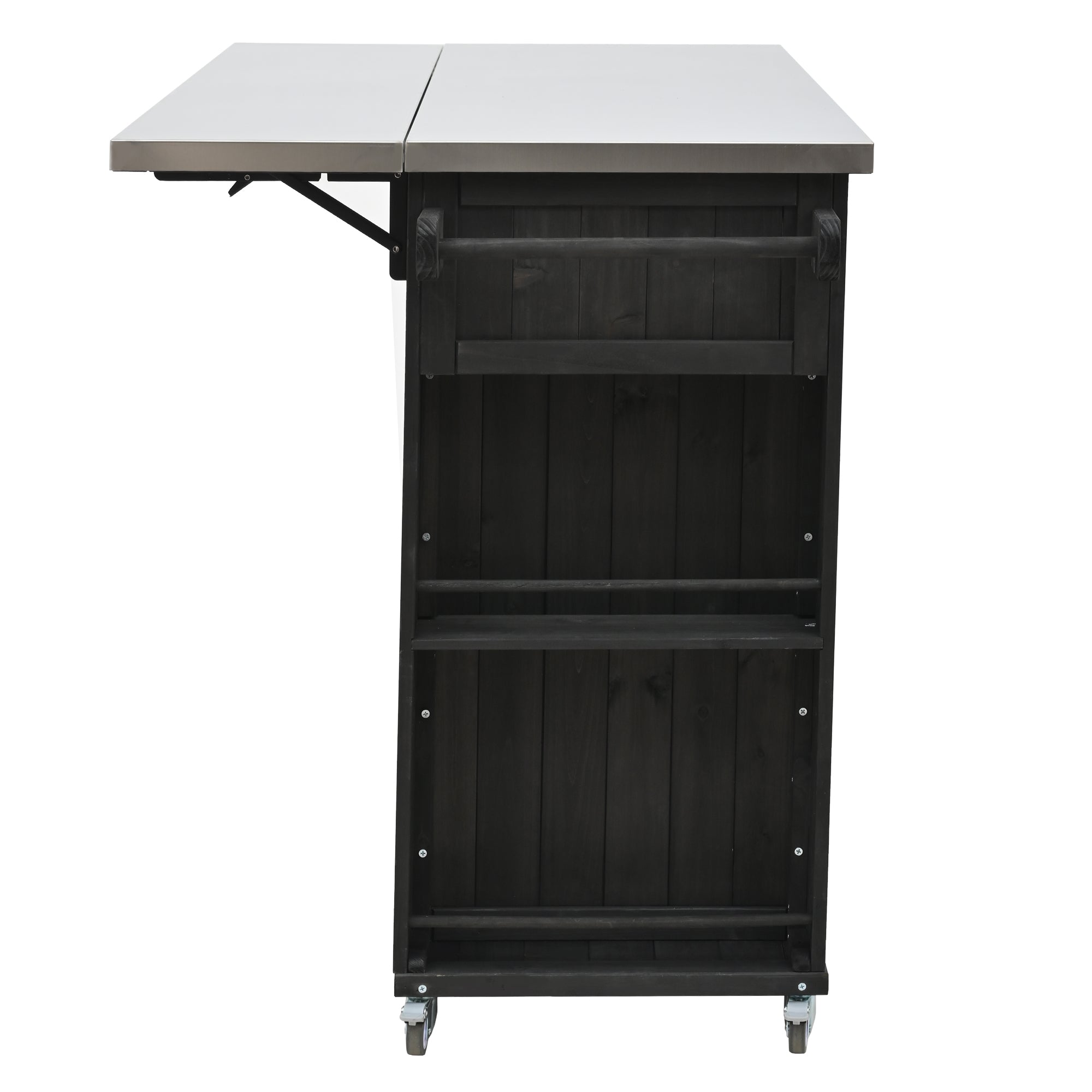 Quebec 52" Outdoor Fir Wood Kitchen Island with Stainless Steel Top, Black