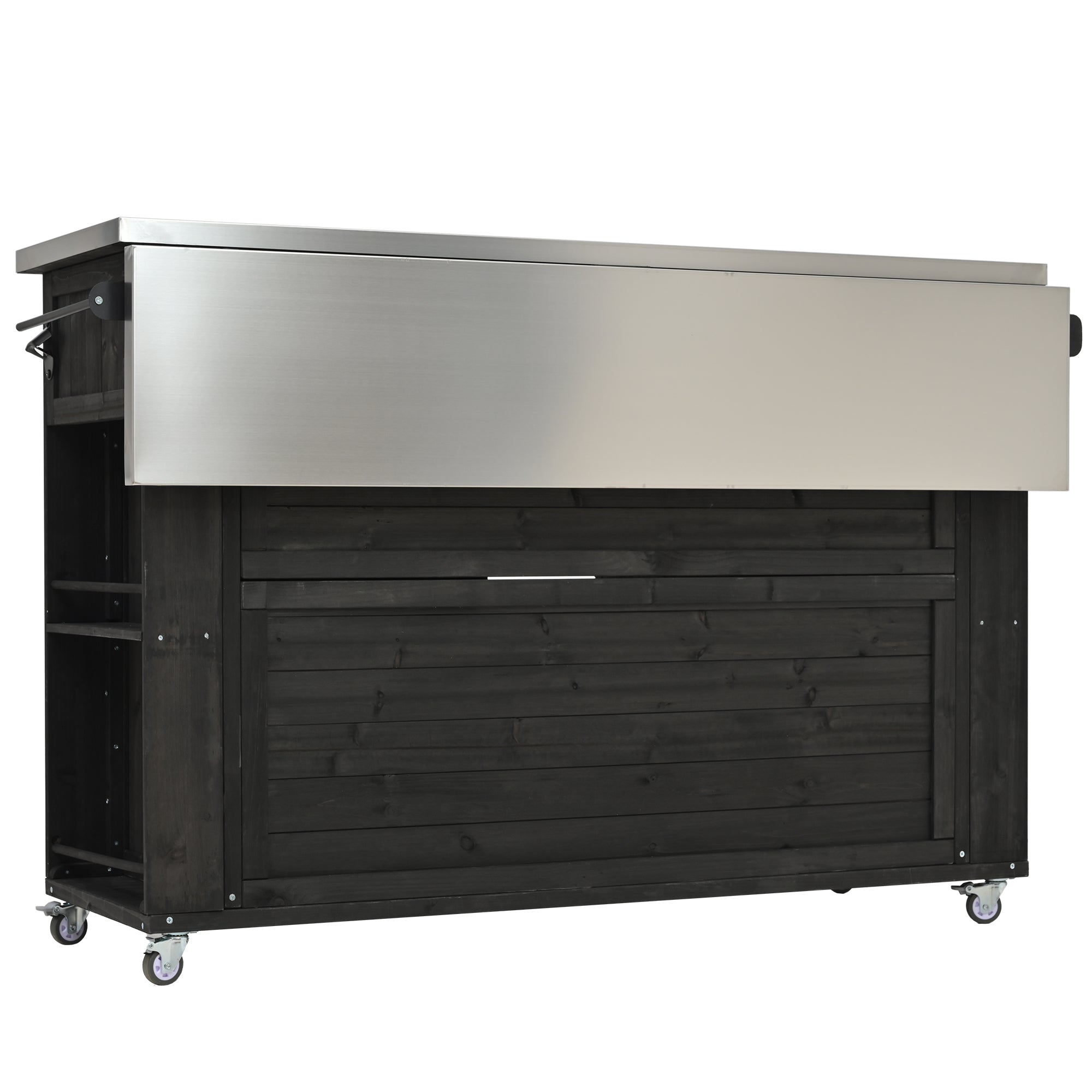 Quebec 52" Outdoor Fir Wood Kitchen Island with Stainless Steel Top, Black