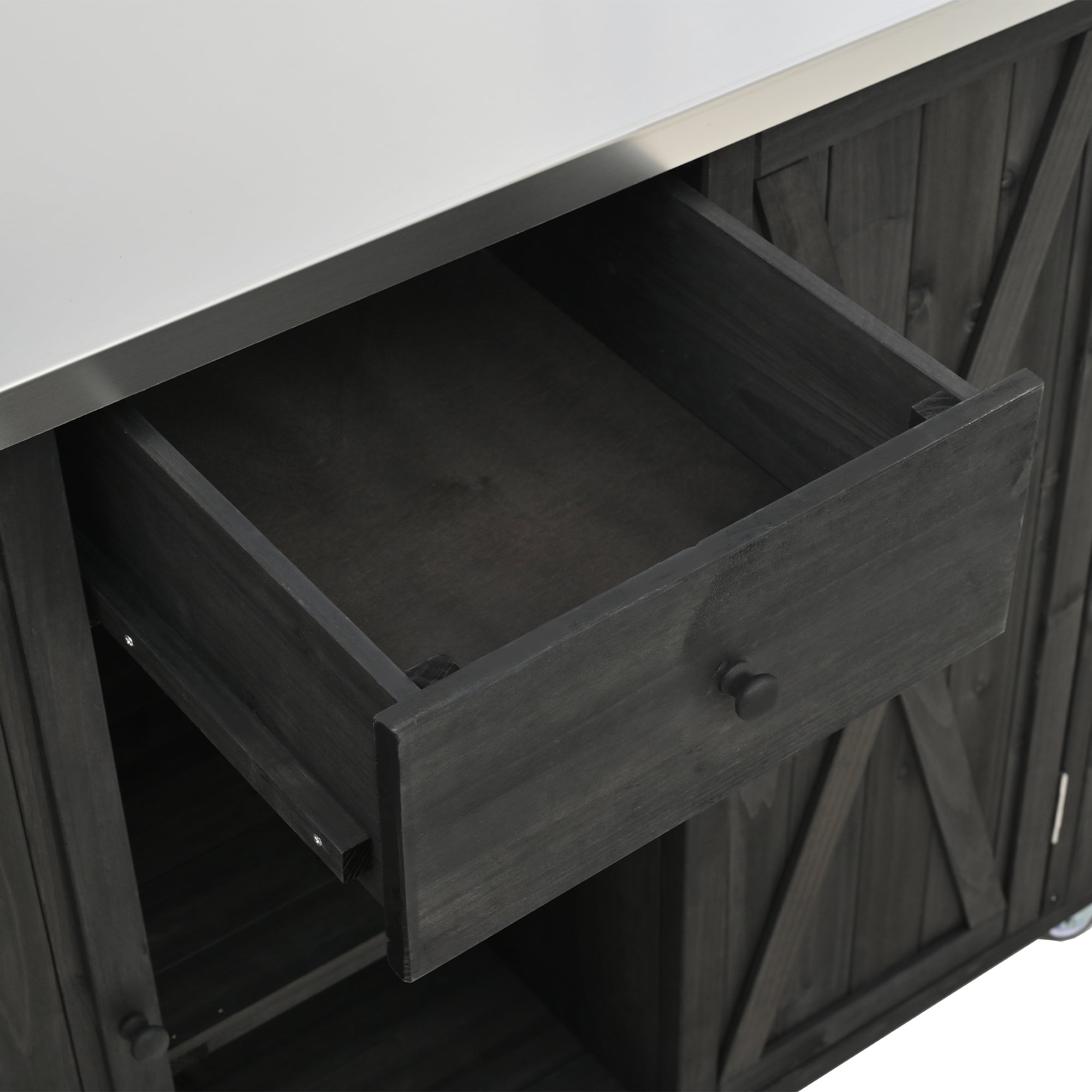 Quebec 52" Outdoor Fir Wood Kitchen Island with Stainless Steel Top, Black