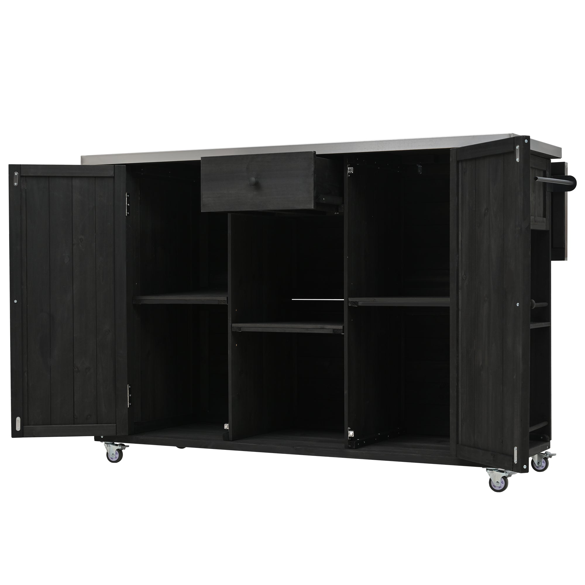 Quebec 52" Outdoor Fir Wood Kitchen Island with Stainless Steel Top, Black
