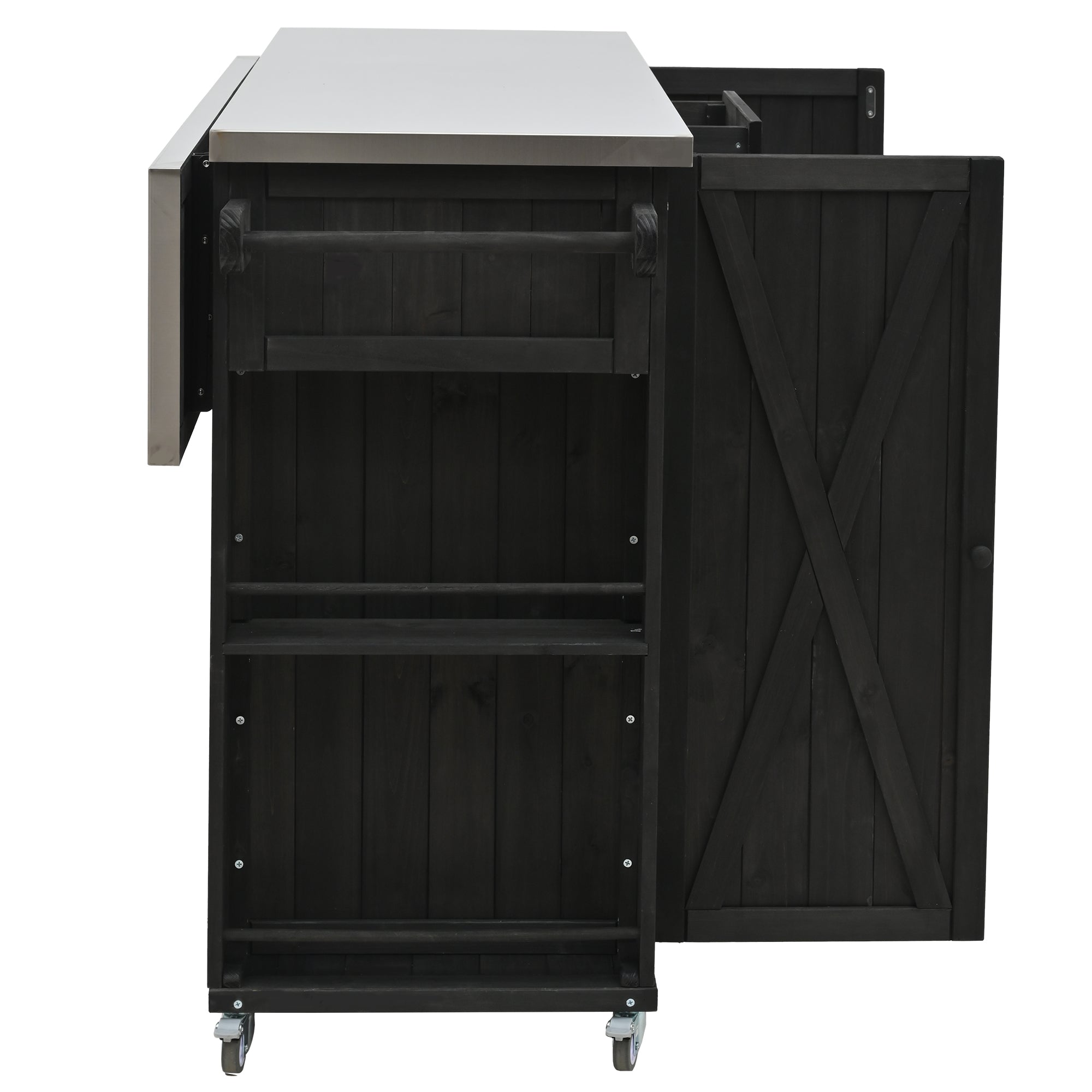 Quebec 52" Outdoor Fir Wood Kitchen Island with Stainless Steel Top, Black