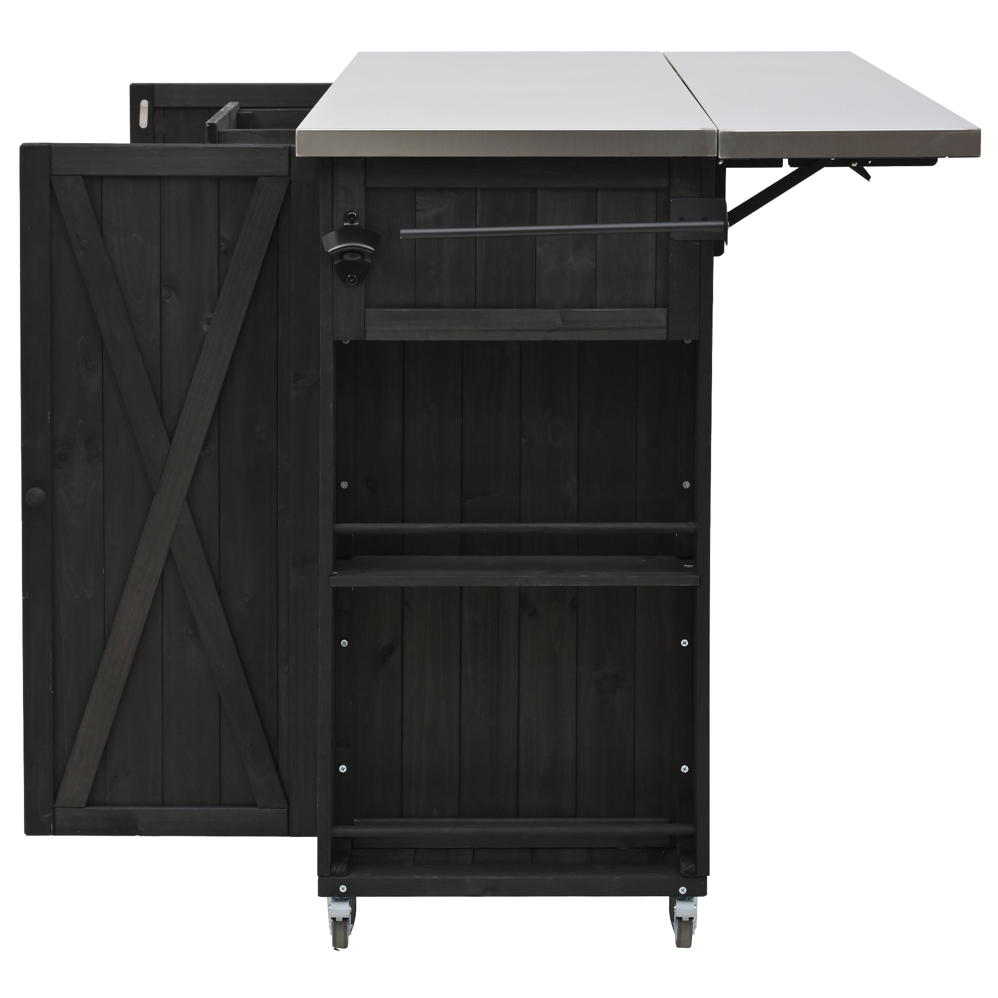Quebec 52" Outdoor Fir Wood Kitchen Island with Stainless Steel Top, Black