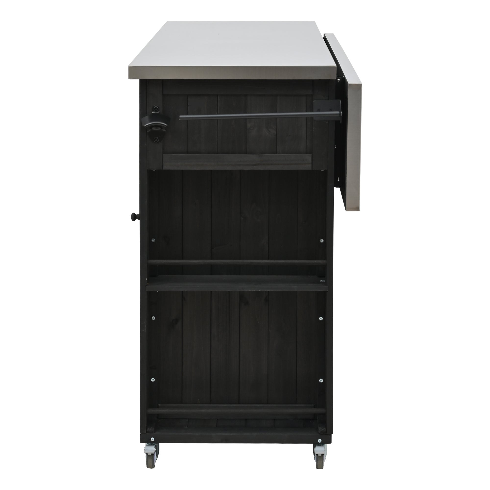 Quebec 52" Outdoor Fir Wood Kitchen Island with Stainless Steel Top, Black