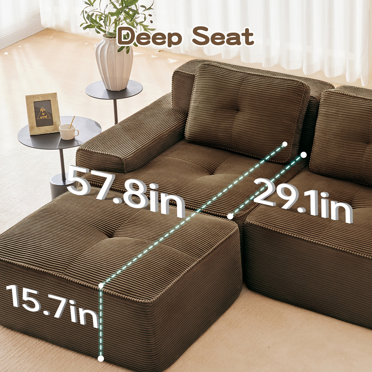 Homy Casa RACINE 4PC Living Room Furniture Set 82" Modular Brown Corduroy Sectional Sofa with Ottoman, Armless Sofa and Corner Sofa Open Box