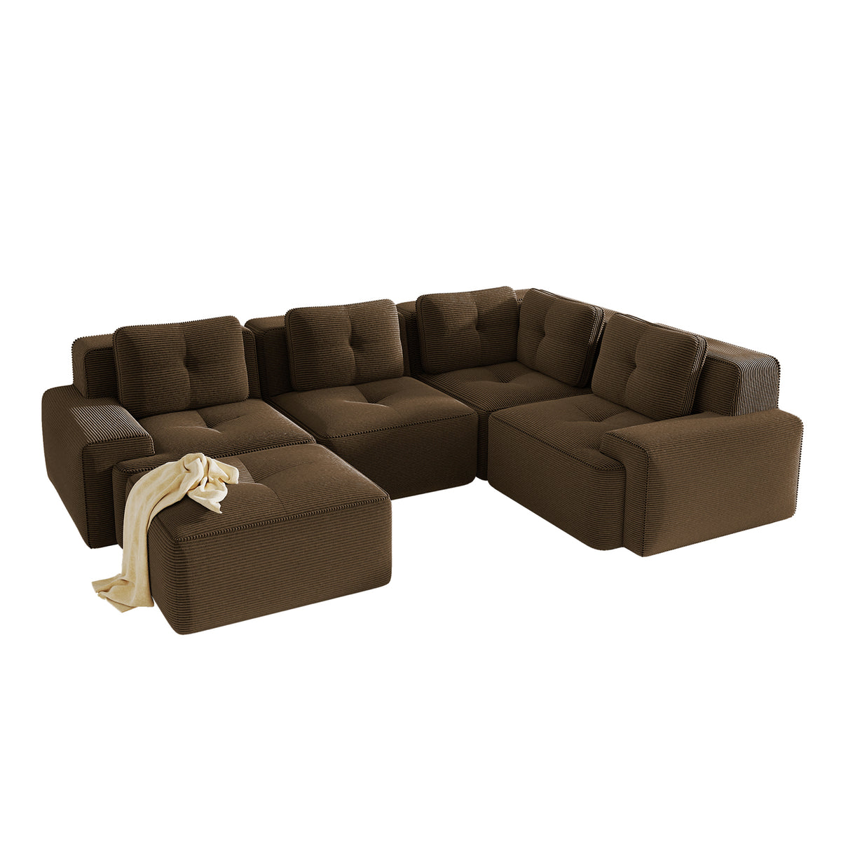 Homy Casa RACINE 4PC Living Room Furniture Set 82" Modular Brown Corduroy Sectional Sofa with Ottoman, Armless Sofa and Corner Sofa Open Box