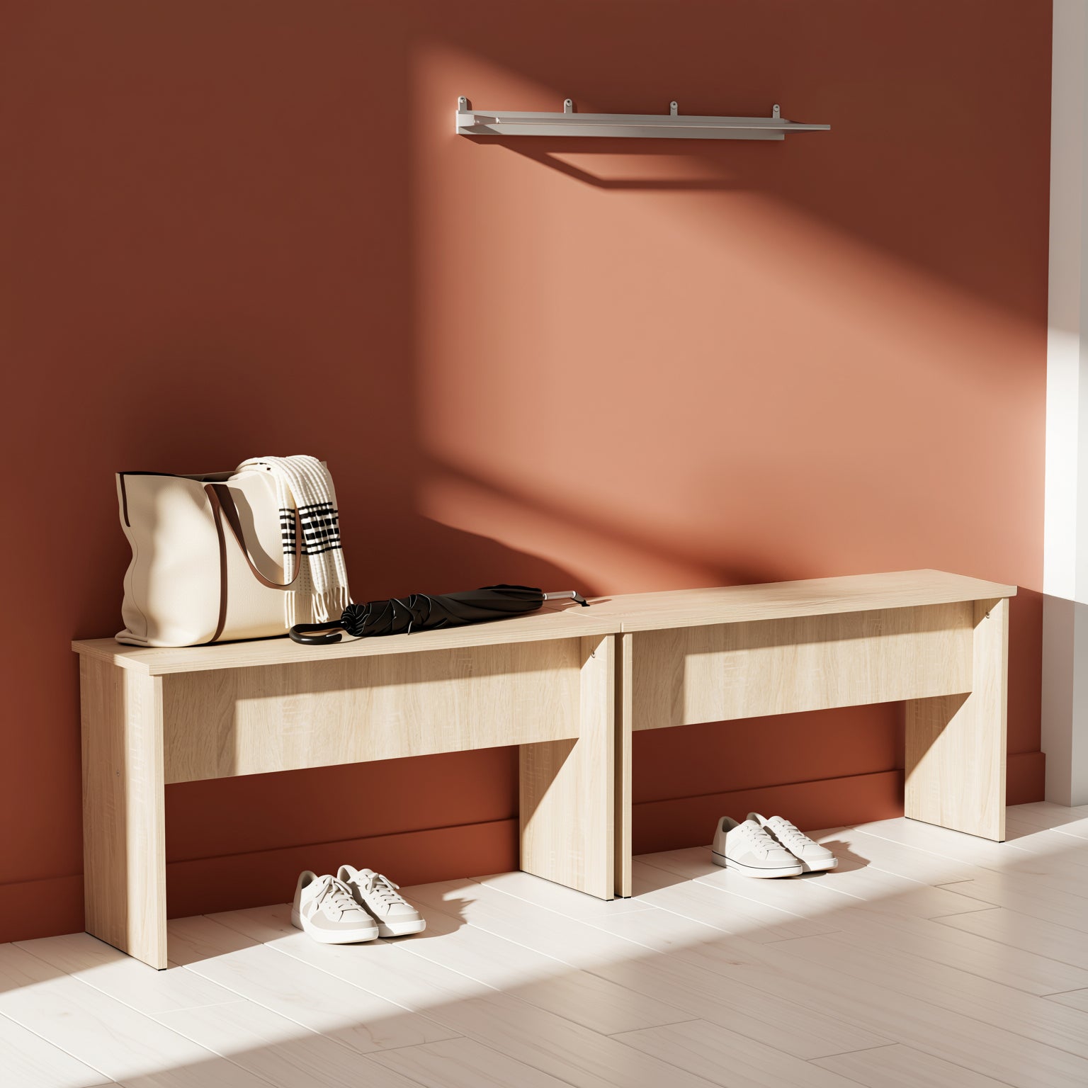 Raya 35” Wood Dining Bench Set of 2 - Oak & Rustic Brown, Sturdy Frame ...