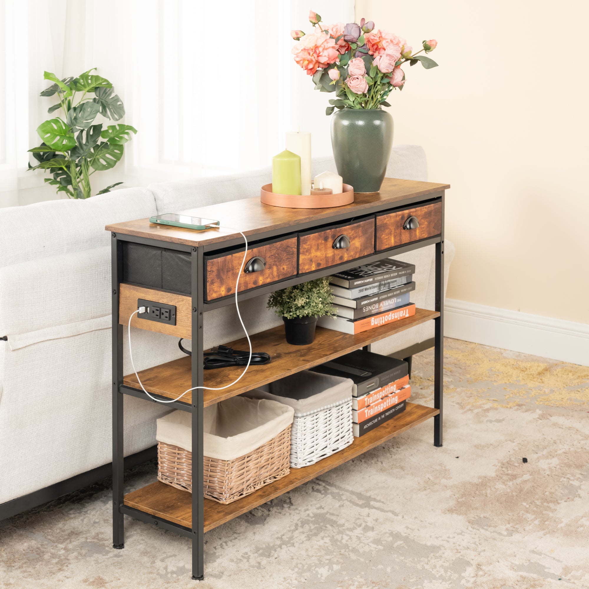 Renna 43.3” Console Desk Modern Entryway Table with Drawers