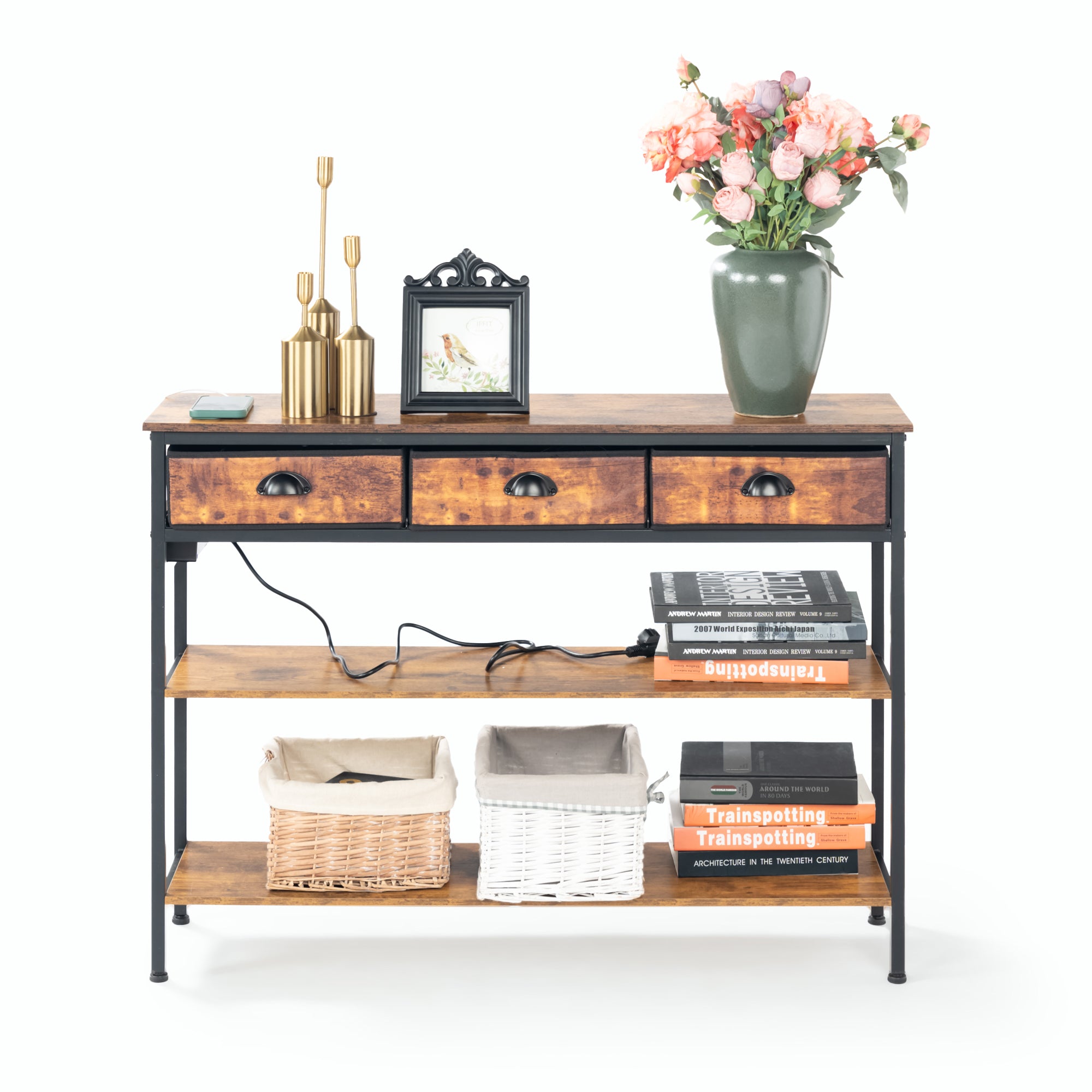 Renna 43.3” Console Desk Modern Entryway Table with Drawers
