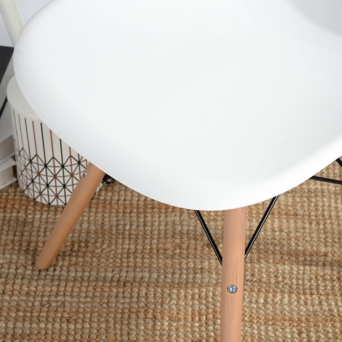 Homy Casa RICO White Dining Chair Set of 6 – Modern Beech Wood Legs, White PP Seat & Backrest, Industrial Style Open Box