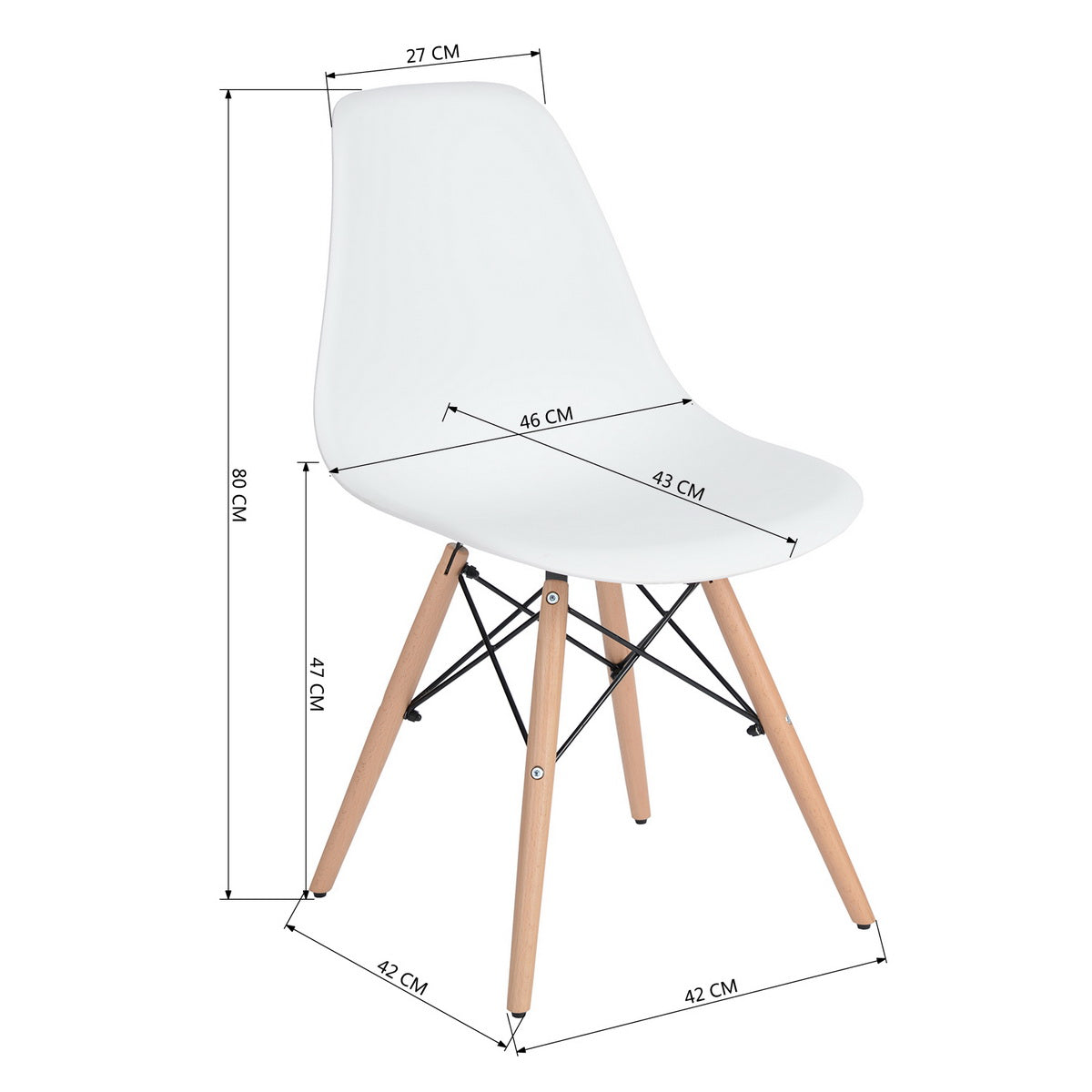 Homy Casa RICO White Dining Chair Set of 6 – Modern Beech Wood Legs, White PP Seat & Backrest, Industrial Style Open Box