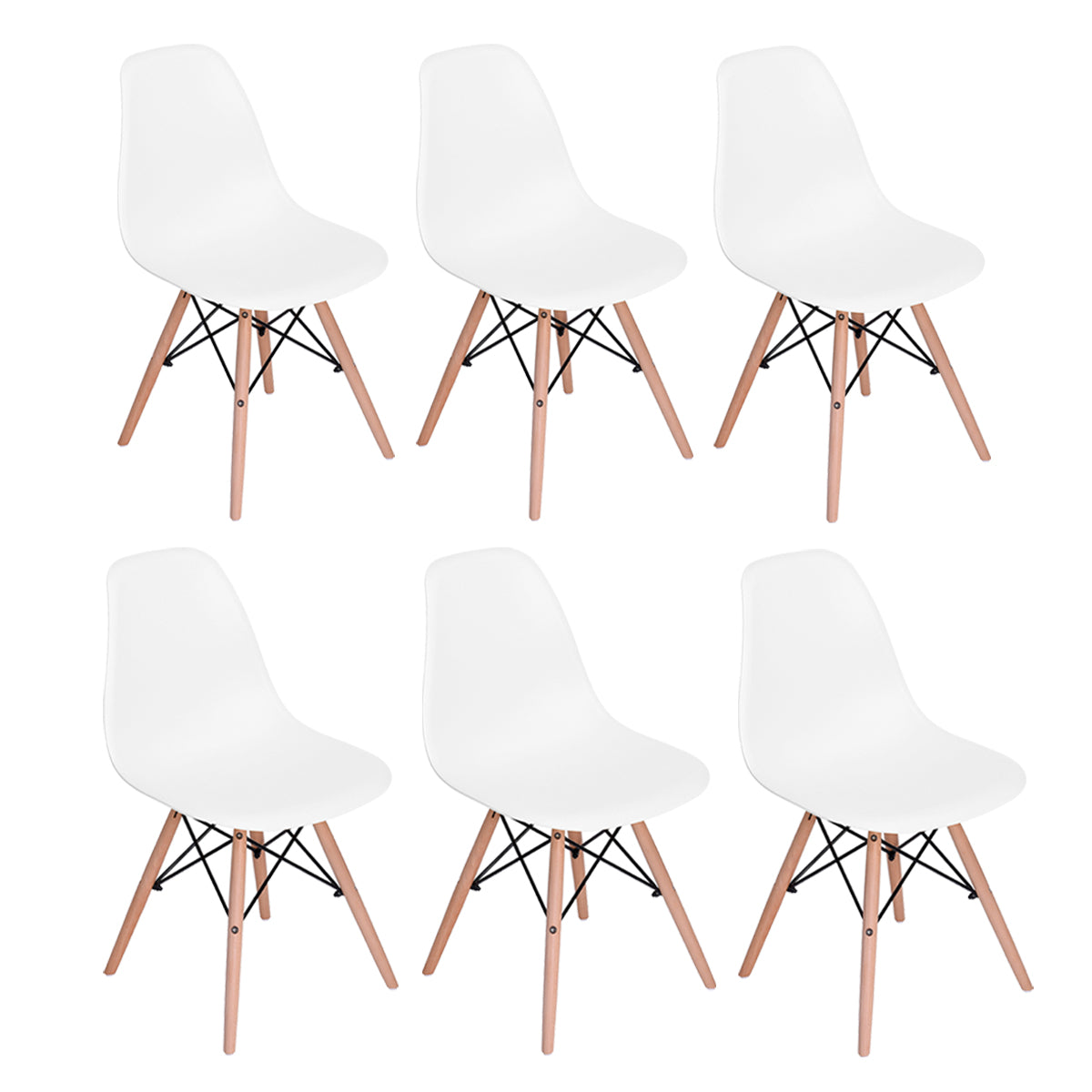 Homy Casa RICO White Dining Chair Set of 6 – Modern Beech Wood Legs, White PP Seat & Backrest, Industrial Style Open Box