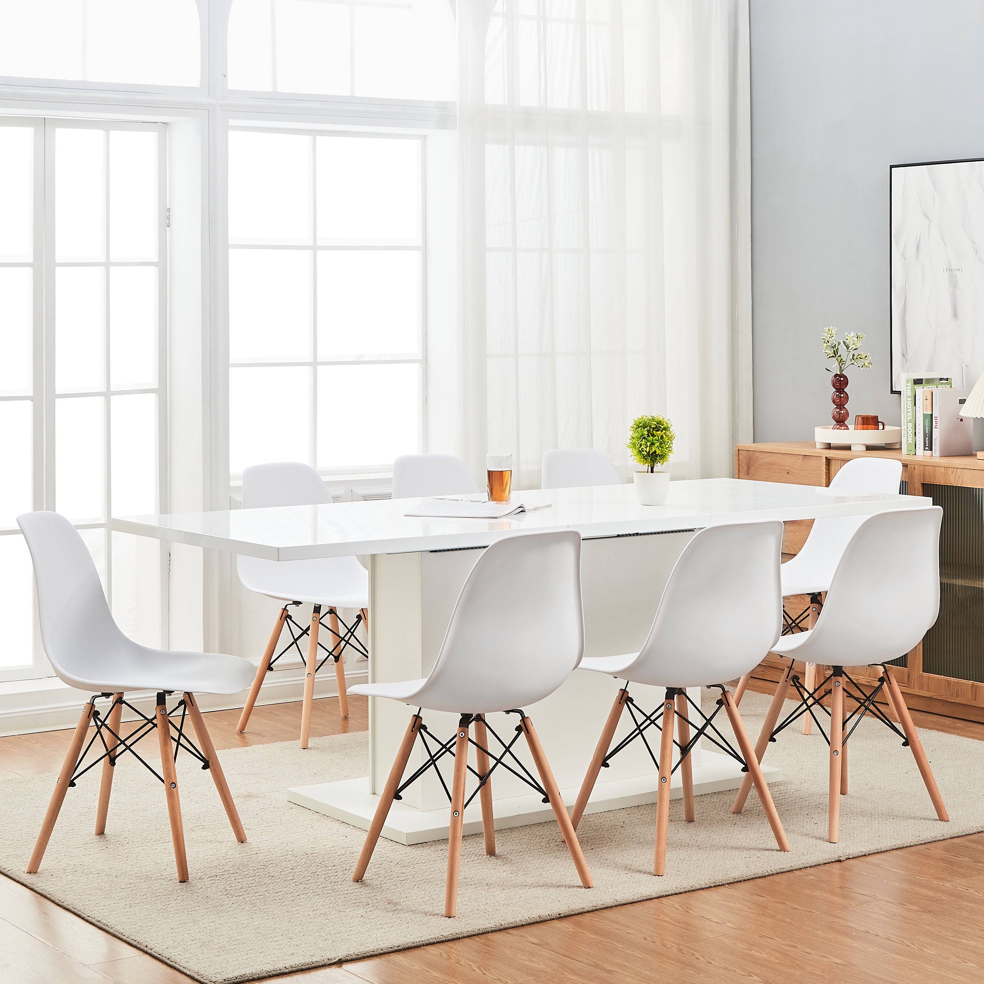 Homy Casa RICO 6PC Iconic Shell Dining Chairs White PP Seat with Beech Wood Legs Open Box