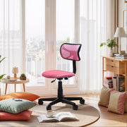 Pink small mesh office chair with breathable backrest and ergonomic design for office work.
