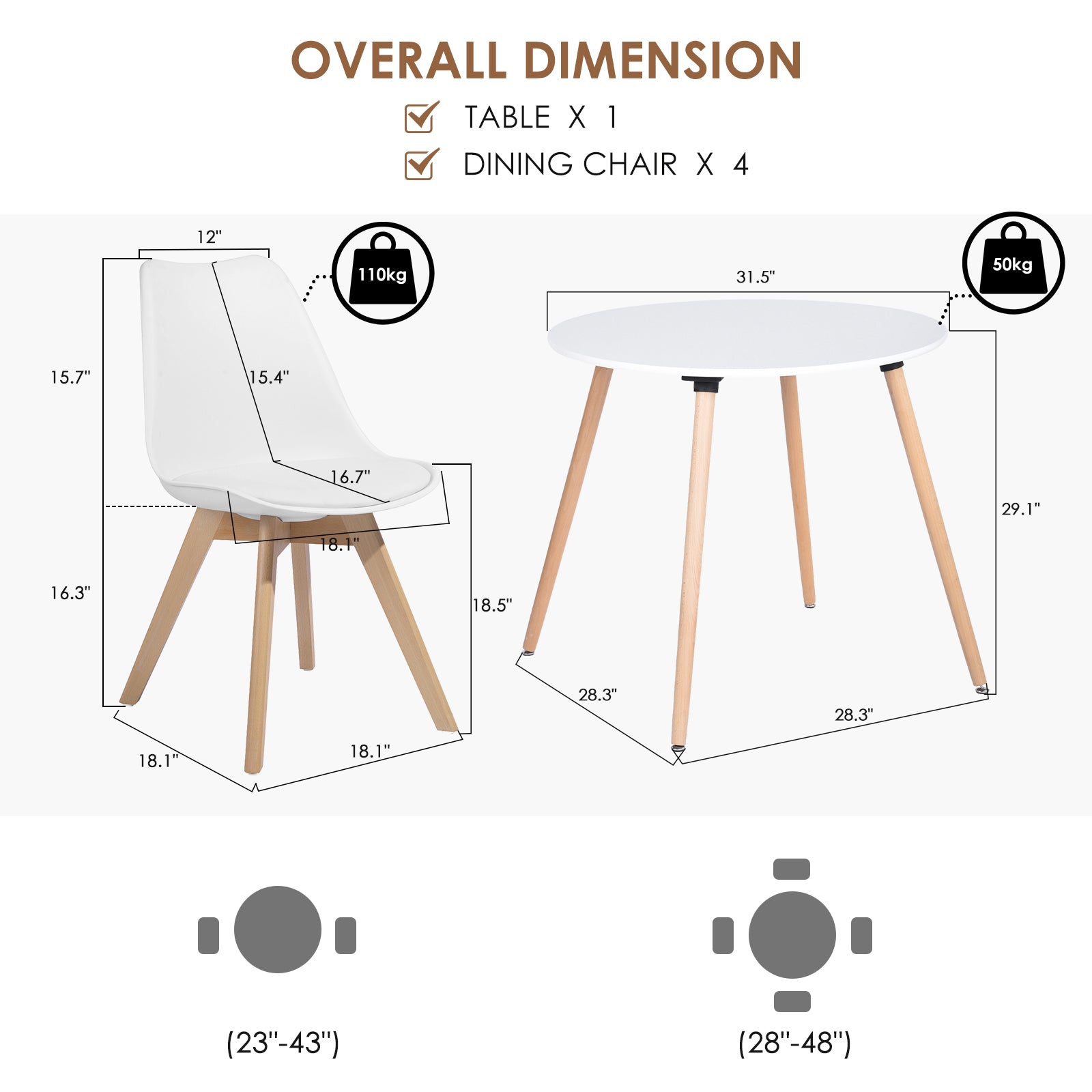 Homy Casa Rookie White 31.5” Square Matte PU Painting Dining Table with Rubber Solid Wood Legs