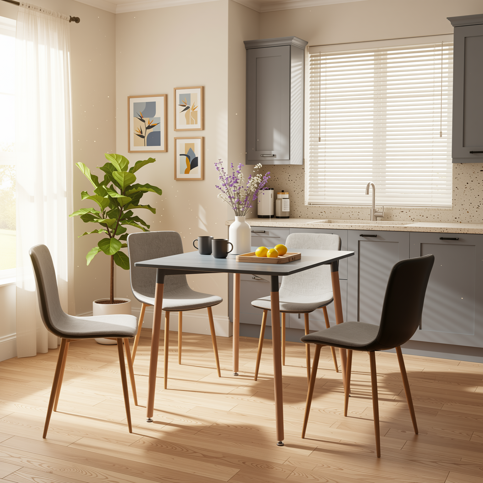 Homy Casa Rookie 5PC Dining Set 31.5” Square Table in Grey Finish with ...