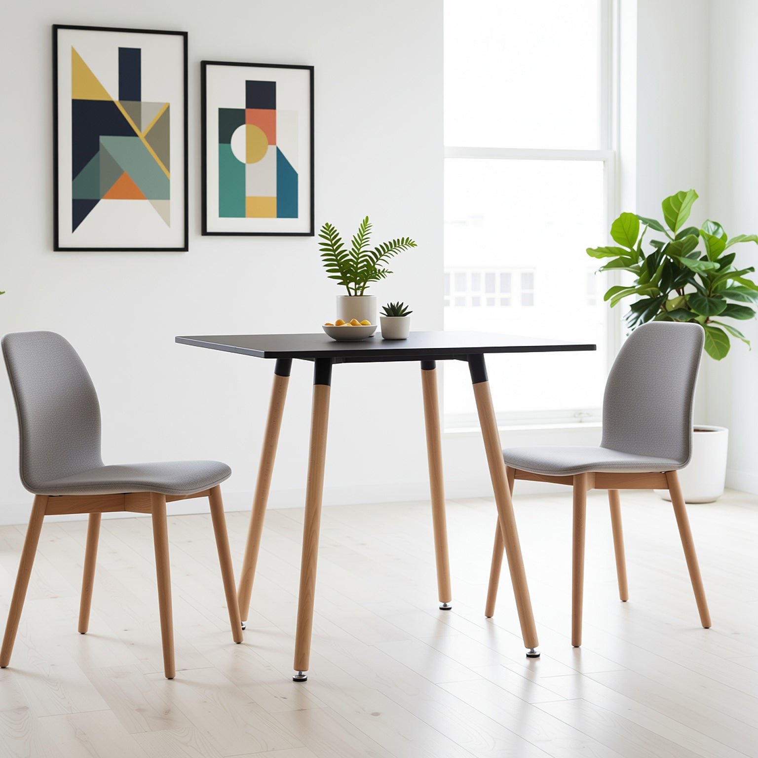 Homy Casa Rookie Black 31.5” Square Matte PU Painting Dining Table with Rubber Solid Wood Legs