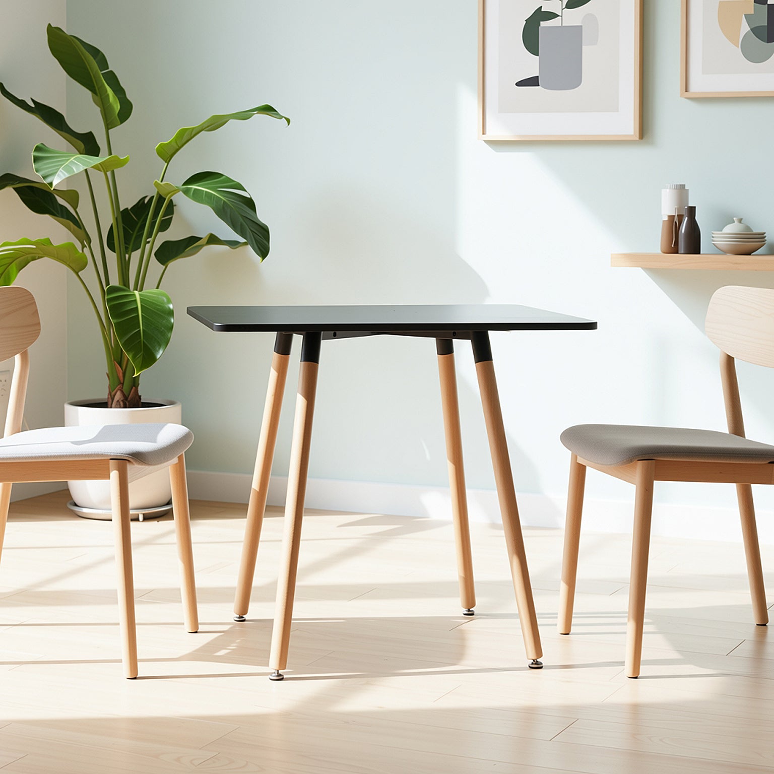 Homy Casa Rookie Black 31.5” Square Matte PU Painting Dining Table with Rubber Solid Wood Legs
