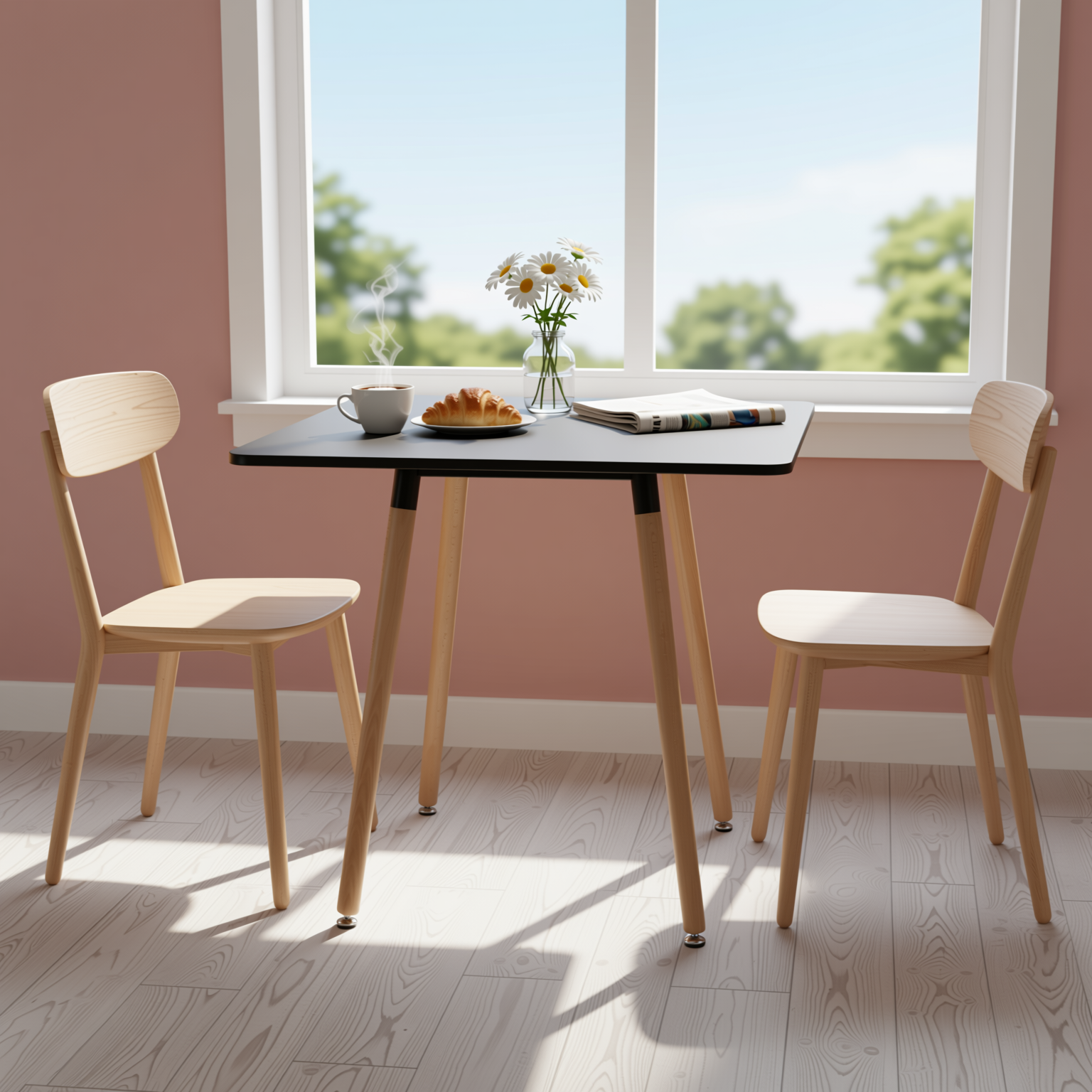 Homy Casa Rookie Black 31.5” Square Matte PU Painting Dining Table with Rubber Solid Wood Legs