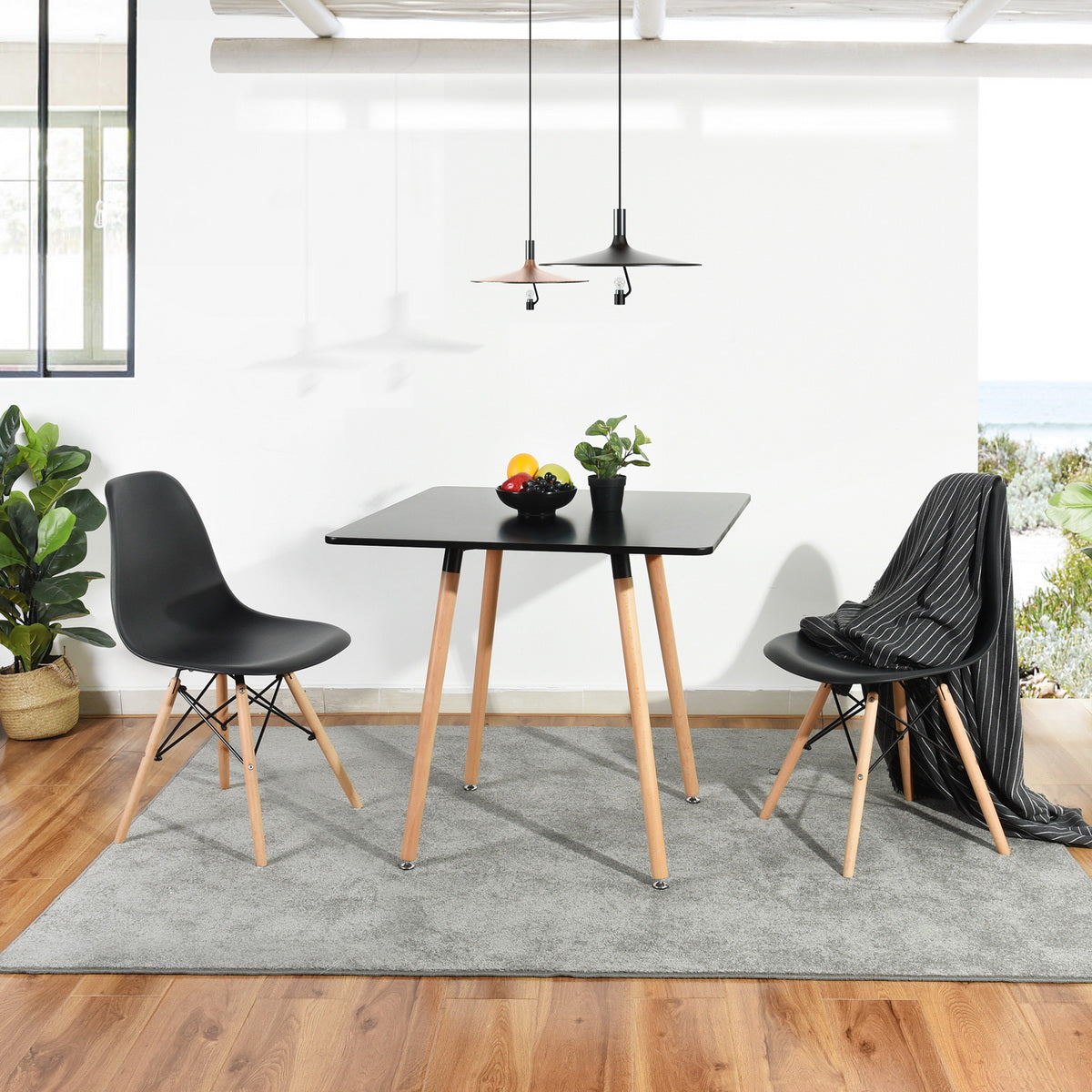 Homy Casa Rookie 31.5” Square Matte PU Painting Dining Table with Rubber Solid Wood Legs,Black