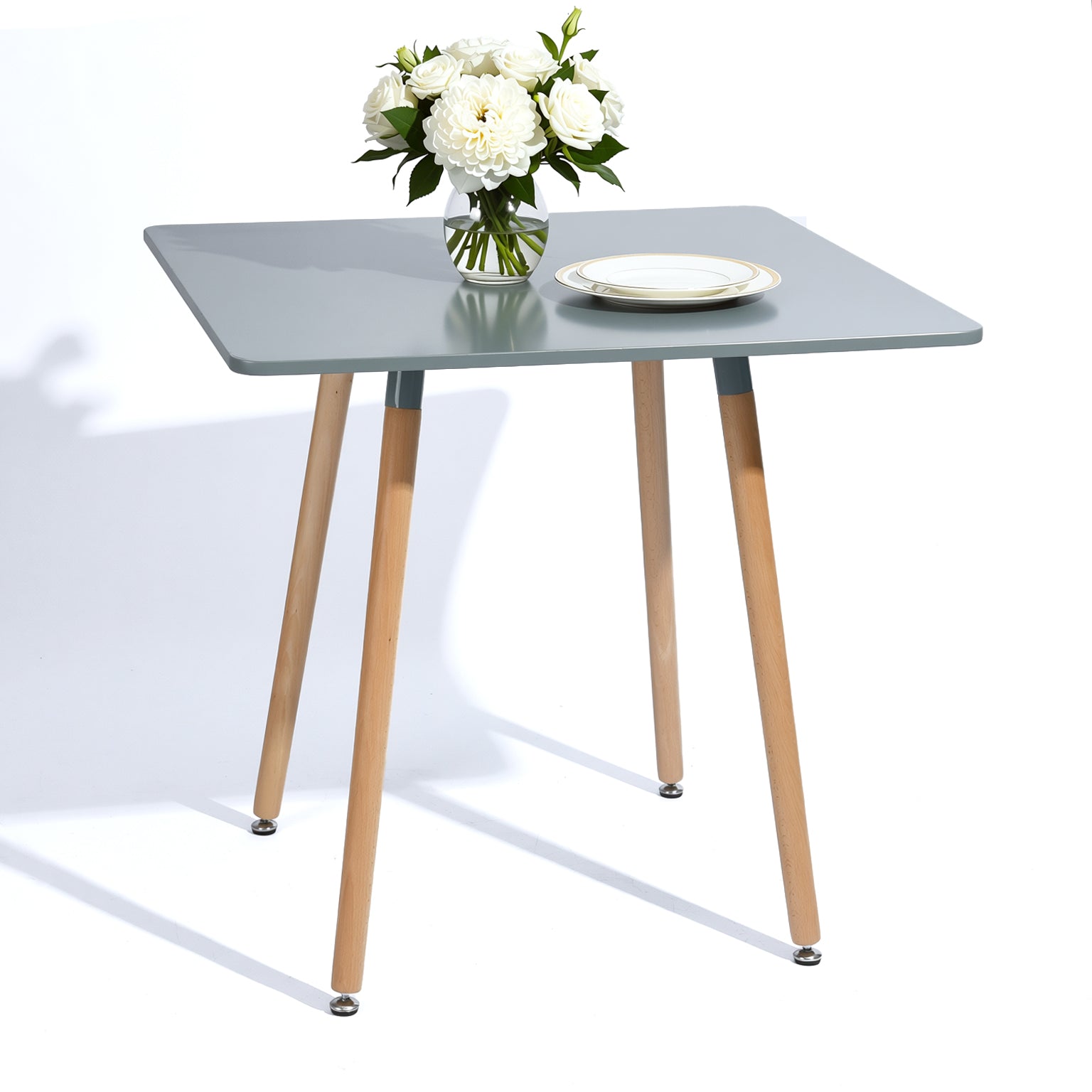 Homy Casa Rookie 31.5” Square Matte PU Painting Dining Table with Rubber Solid Wood Legs,Gray