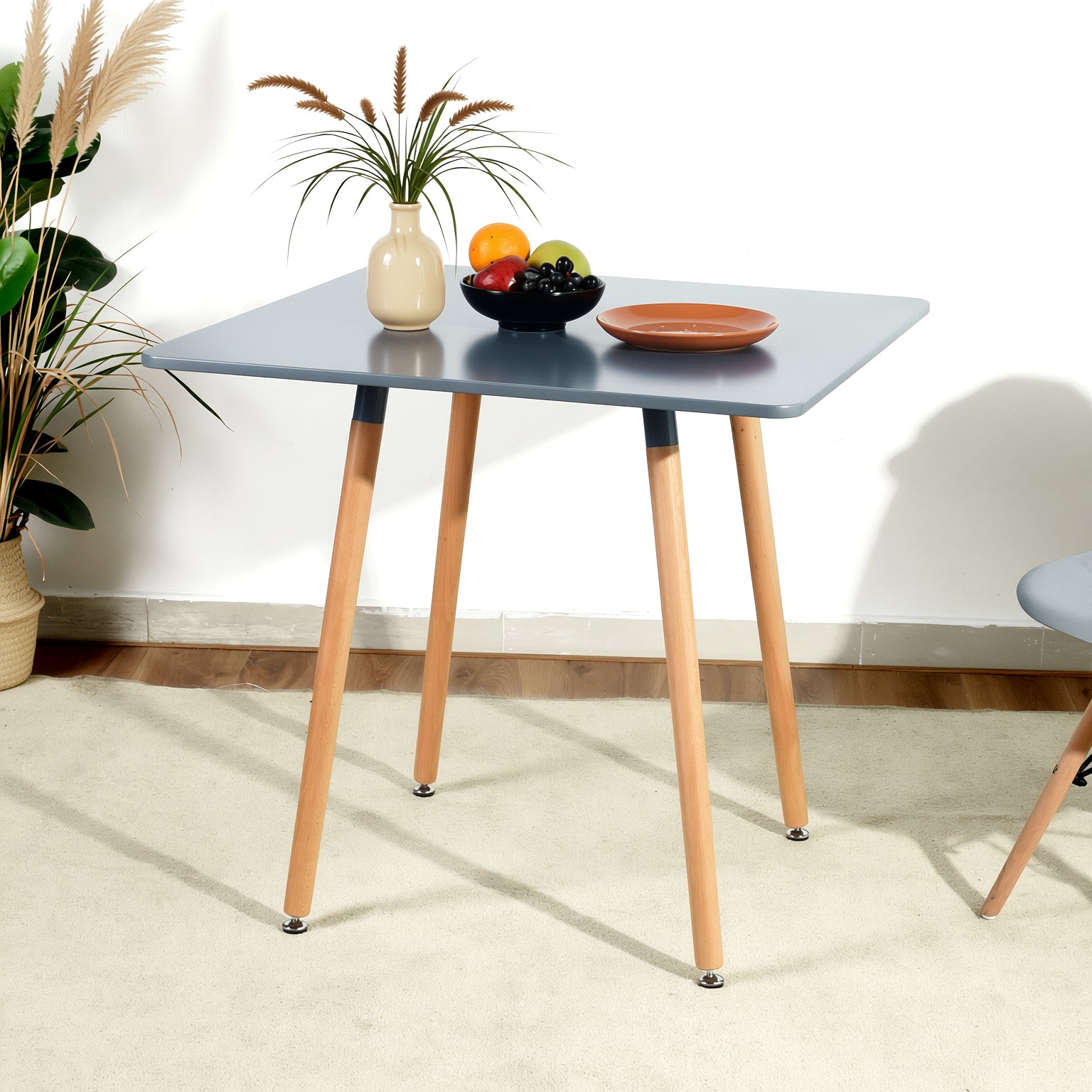 Homy Casa Rookie 31.5” Square Matte PU Painting Dining Table with Rubber Solid Wood Legs,Gray