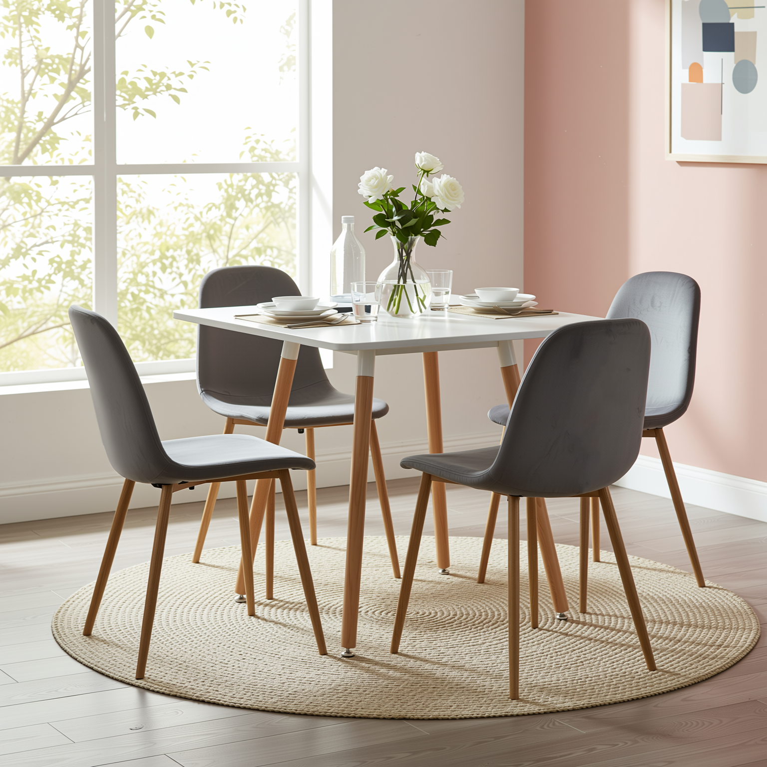 Homy Casa Rookie 5PC Dining Table Set 31.5” Square Table in Grey with 4 Charlton Velvet Upholstered Chairs, Grey